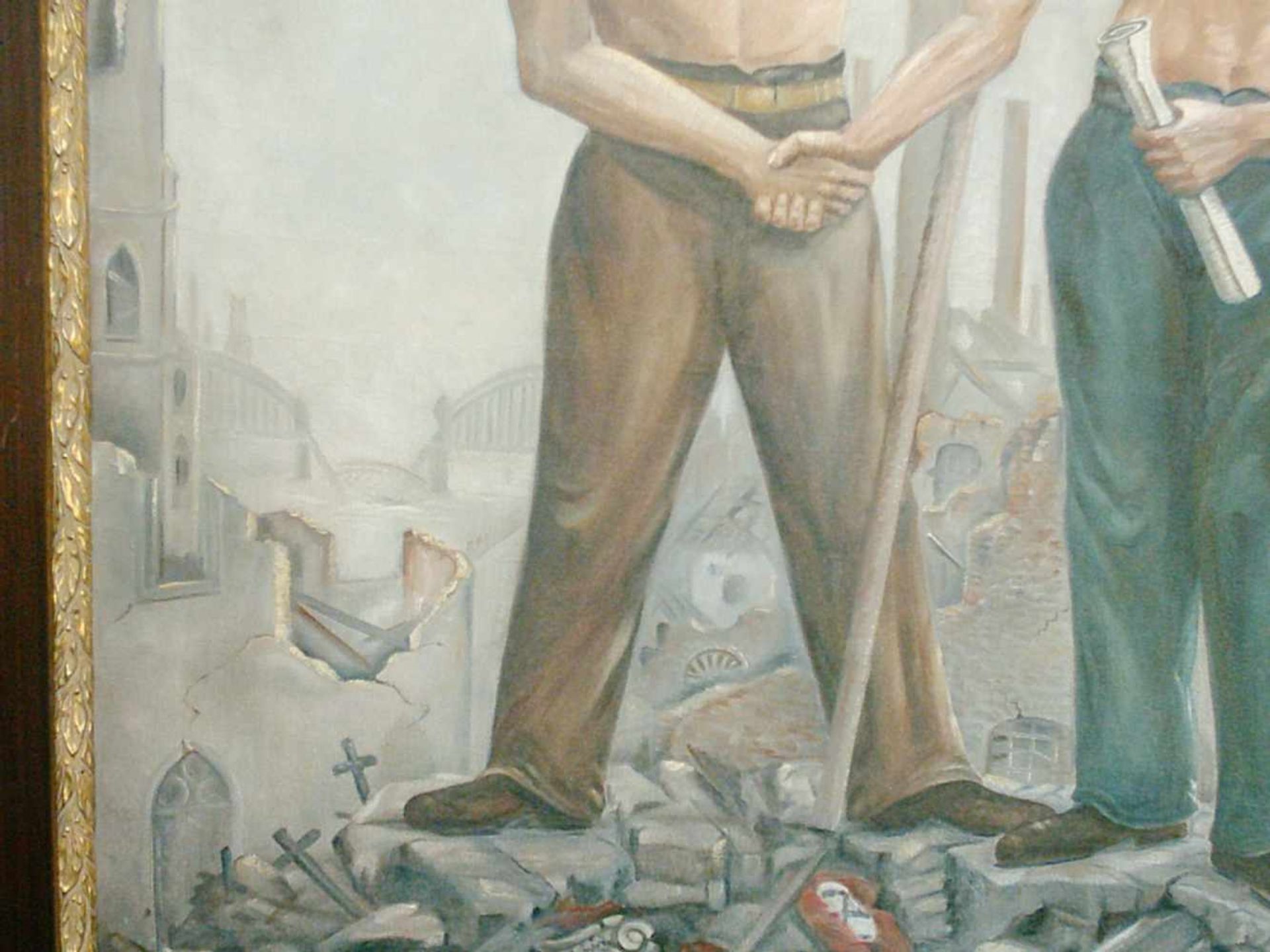 E.KÜCHENMEISTER-,"Auf den Trümmern des Faschismus", Öl auf Leinwand, gerahmt, signiert und datiert - Bild 3 aus 3