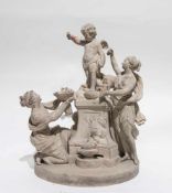 "GOTT HYMEN MIT ZWEI JUNGFRAUEN", mythologische Figurengruppe aus Terre de Lorraine- Ton, Frankreich
