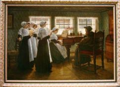 WALTHER FIRLE, "Morgenandacht in einem holländischen Waisenhaus", Öl auf Leinwand, signiert, um 1884