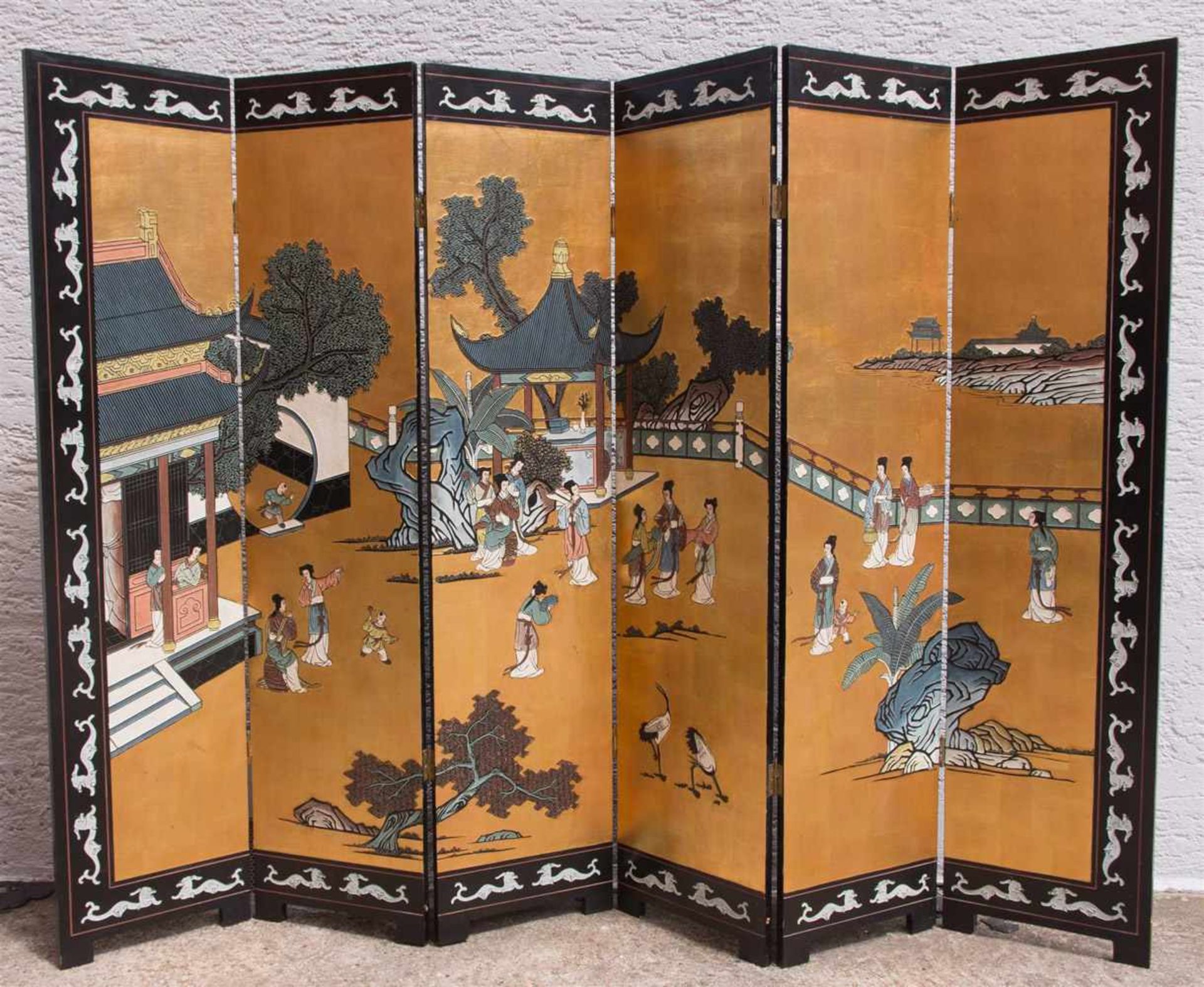 JAPANISCHER PARAVANT, bemaltes und lackiertes Holz mit BlattgoldJapan erste Hälfte 20. Jahrhundert