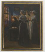 WALTHER FIRLE, "Morgengesang in einem holländischen Waisenhaus", Öl auf Leinwand, signiert, 1890