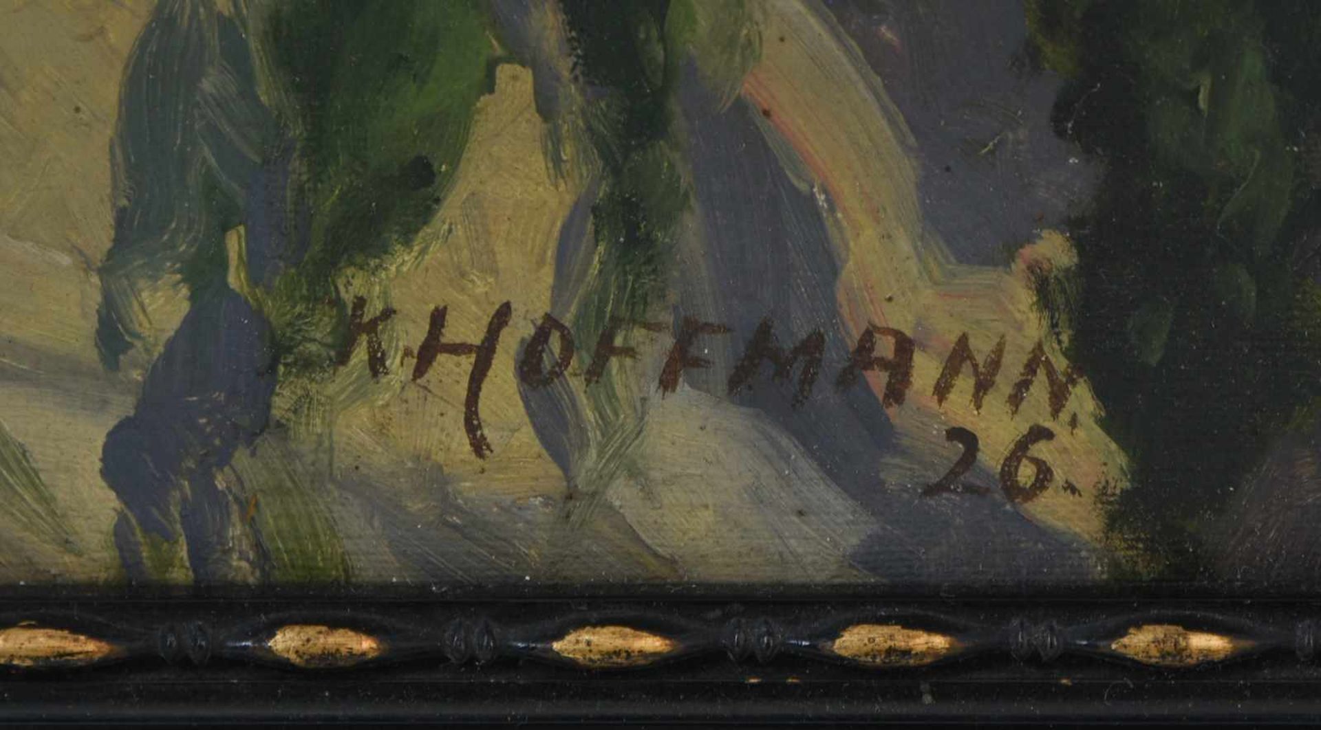 UNBEKANNTER KÜNSTLER. "Elbschlösser", Öl auf Leinwand, gerahmt und signiert und datiert Links - Bild 2 aus 3
