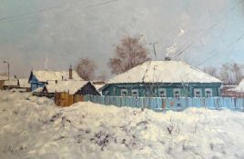 ALEXANDER VOLYA, "Winterliche Häuser", Öl auf Leinwand, signiert, 2015 Ukrainischer Künstler