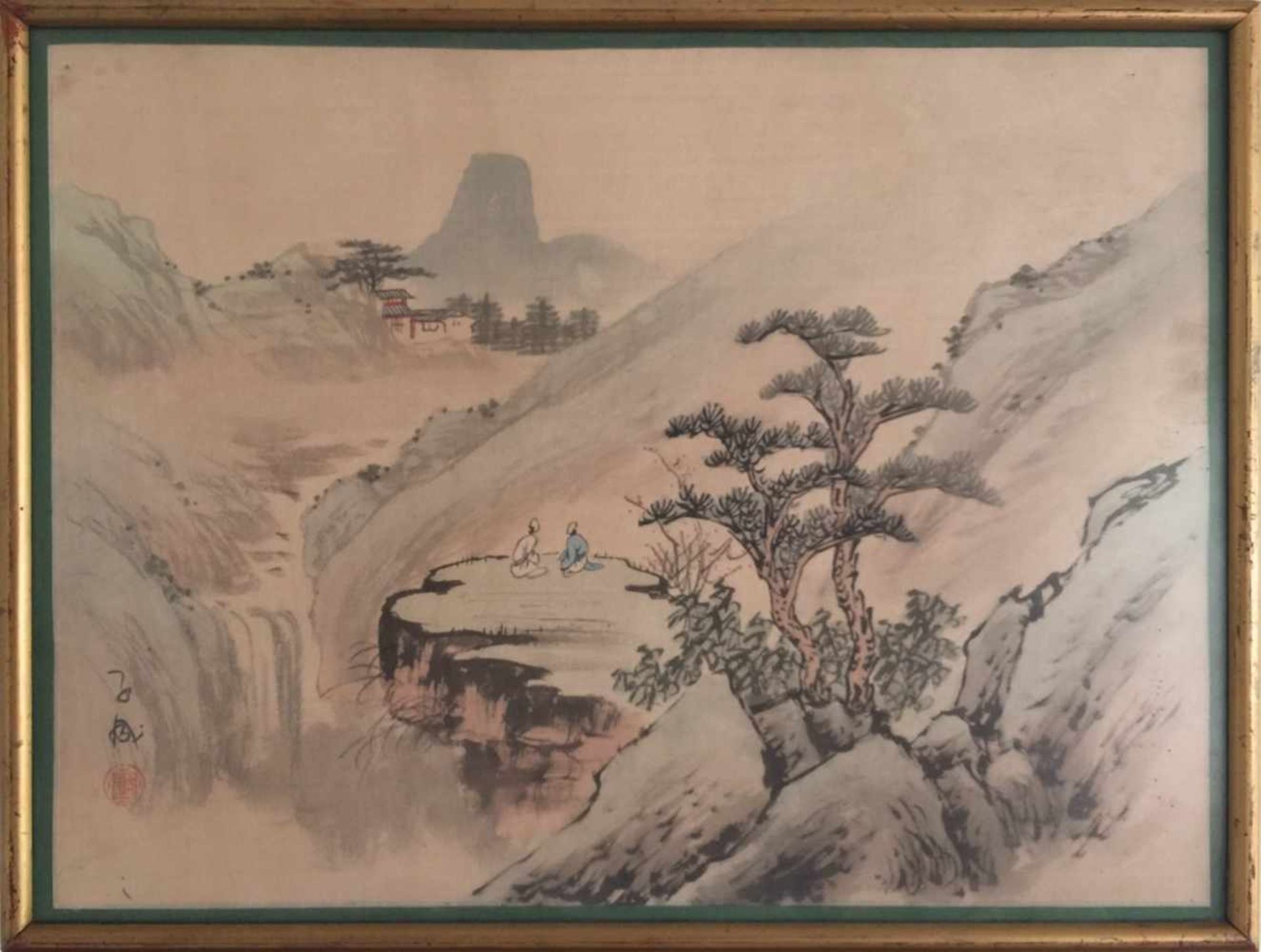 "CHINESISCHE LANDSCHAFT 2", Seidenmalerei, China frühes 20. Jahrhundert Dargestellt sind zwei