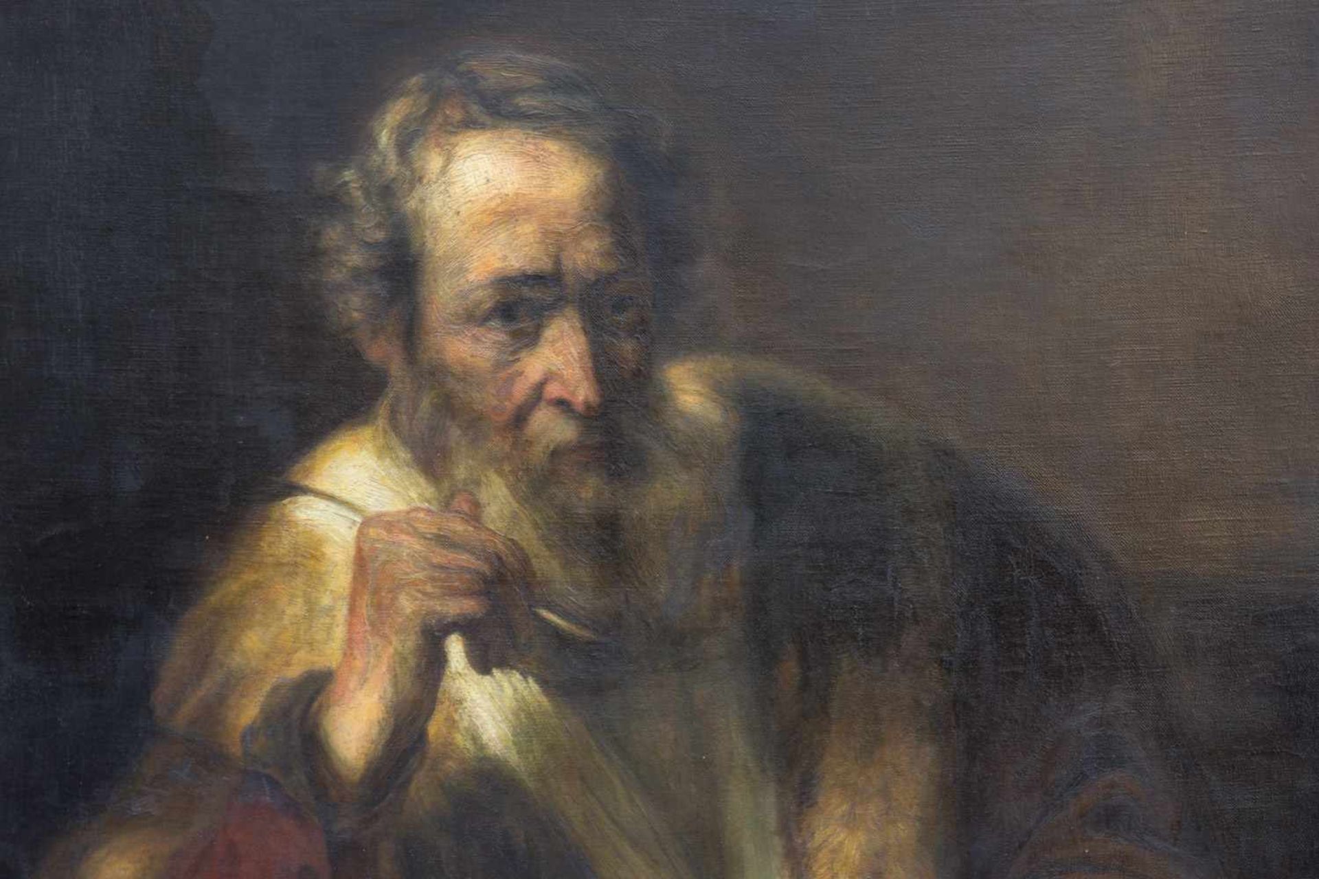 REMBRANDT VAN RIJN. Replik. "Thomas der Apostel (Der Architekt)", Kopie von 1917, Öl auf Leinwand, - Bild 3 aus 6