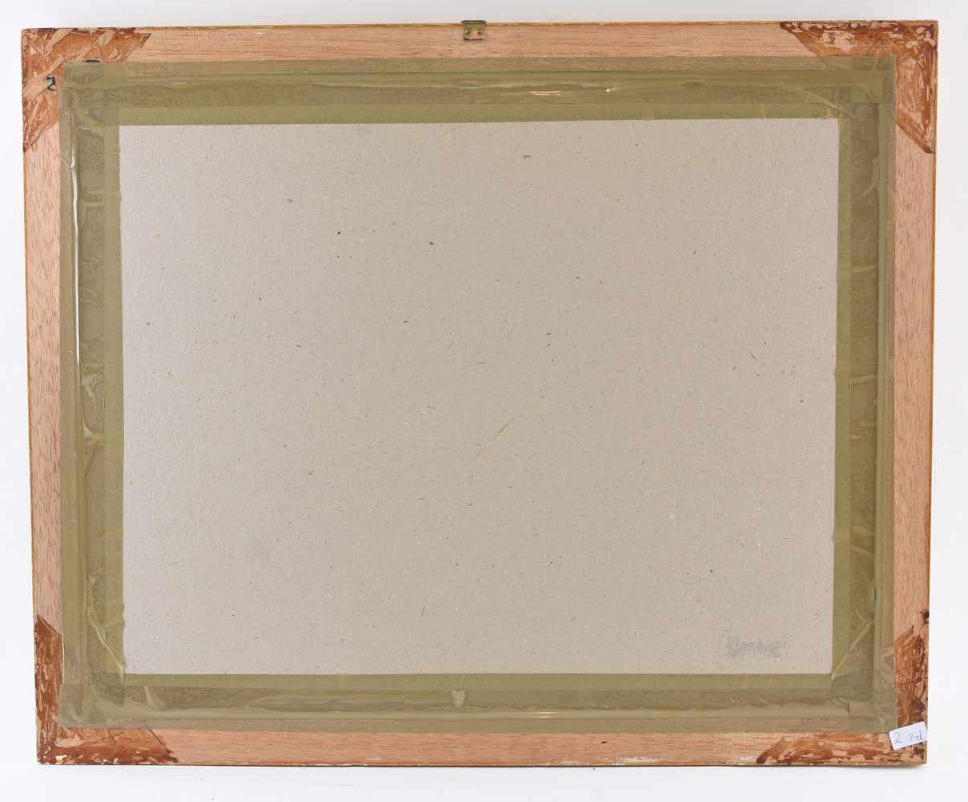HINTERGLASMALEREI "DER KIRCHGANG", Farbe auf Glasplatte, Ende 20. Jahrhundert Zu sehen sind Personen - Bild 2 aus 2