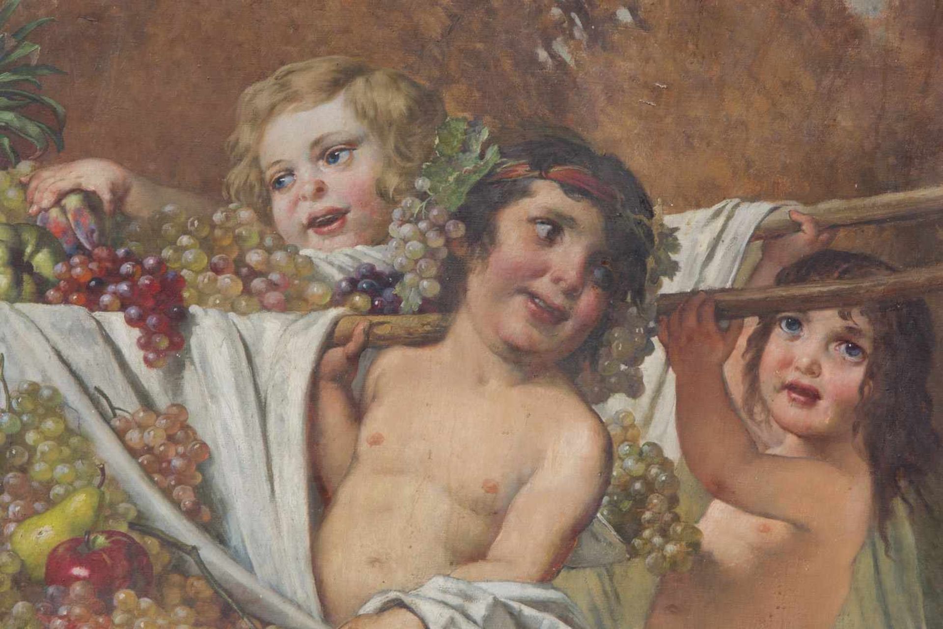 MAX EBERSBERGER. "Kleine Bacchanten". Öl auf Leinwand, signiert, 2 . Hälfte 19. Jahrhundert. - Bild 3 aus 5