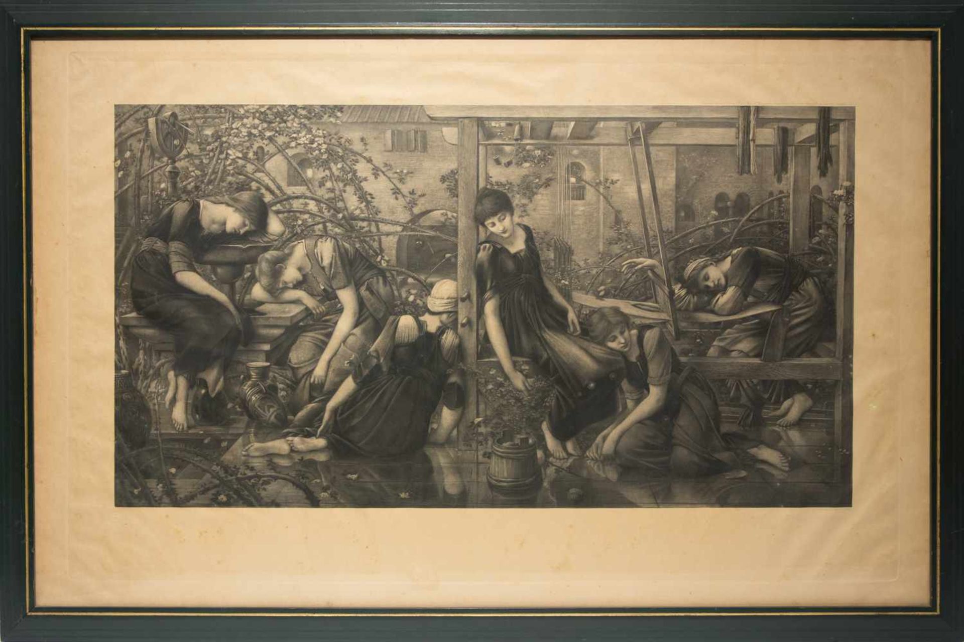 DRUCKGRAFIK 1 NACH EDWARD BURNE JONES "A BRIAR ROSE" , hinter Glas gerahmt, London 1892 Ein in Paris