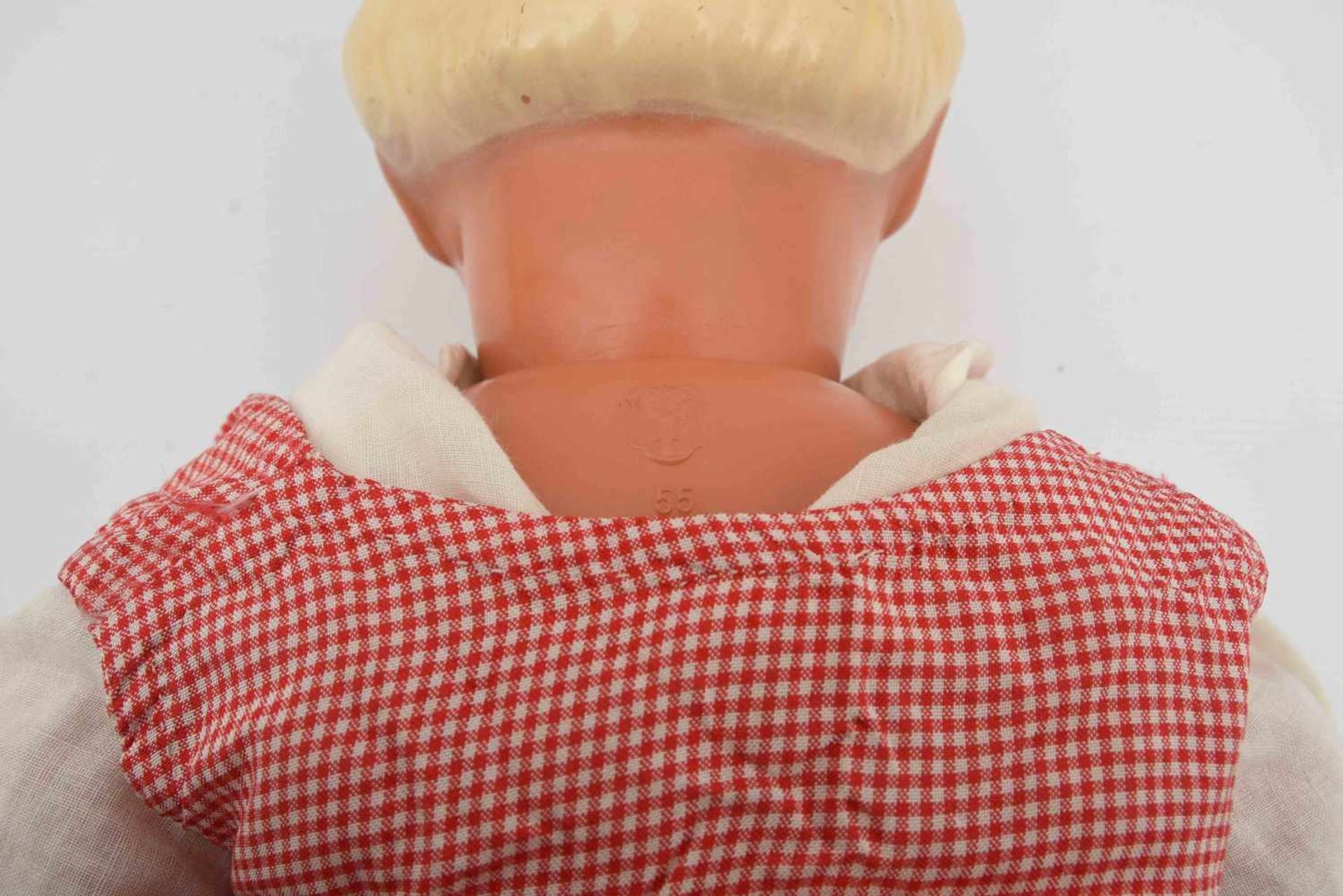 CELLBA. "Inge", bemaltes Celluloid/Stoff/Glas,gemarkt, Deutschland um 1940 Puppe der Babenhausener - Bild 3 aus 4