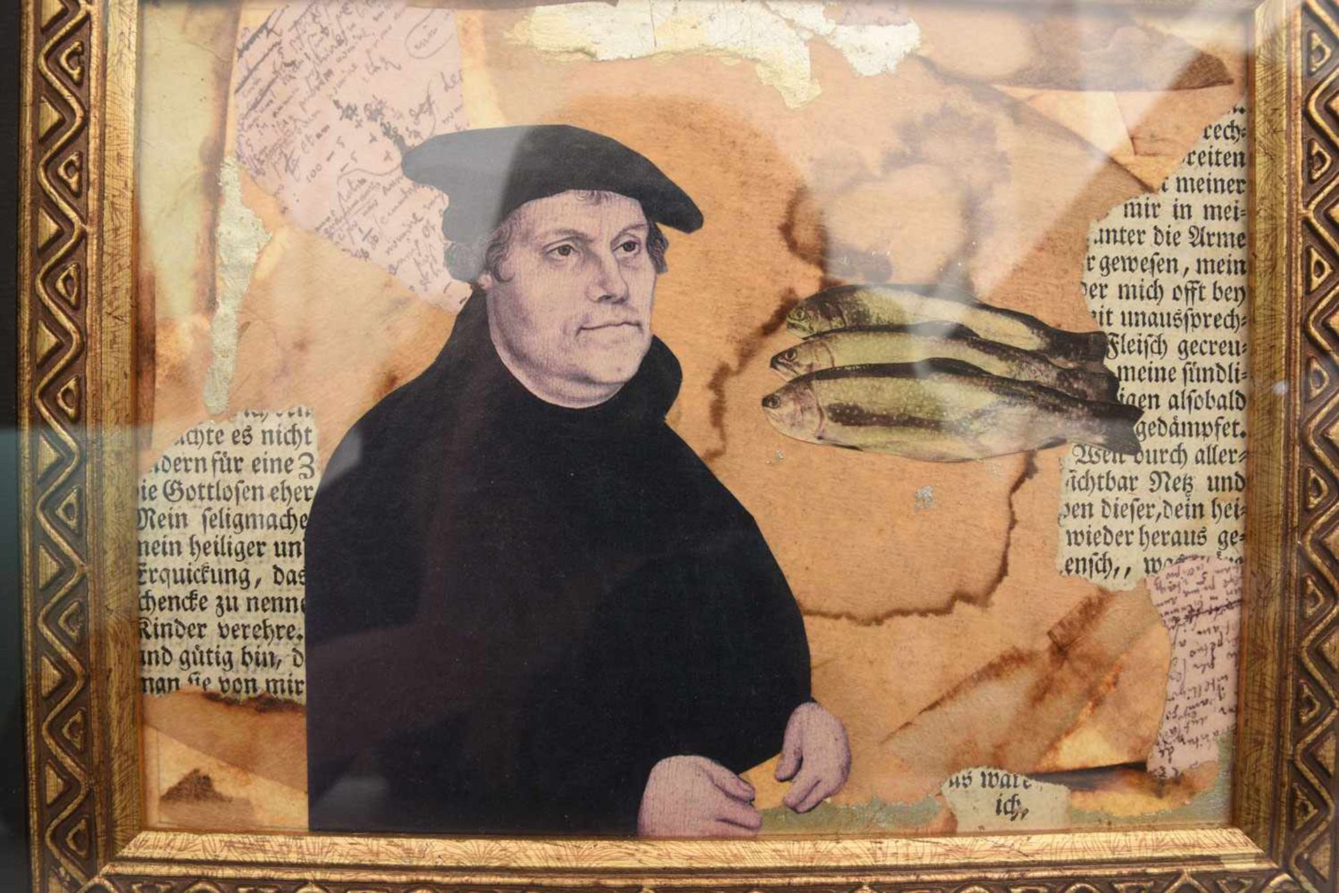 OLGA SOKOLOFF," Hommage Martin Luther", polychrome Collage hinter Glas gerahmt, 2013 Olga - Bild 2 aus 3