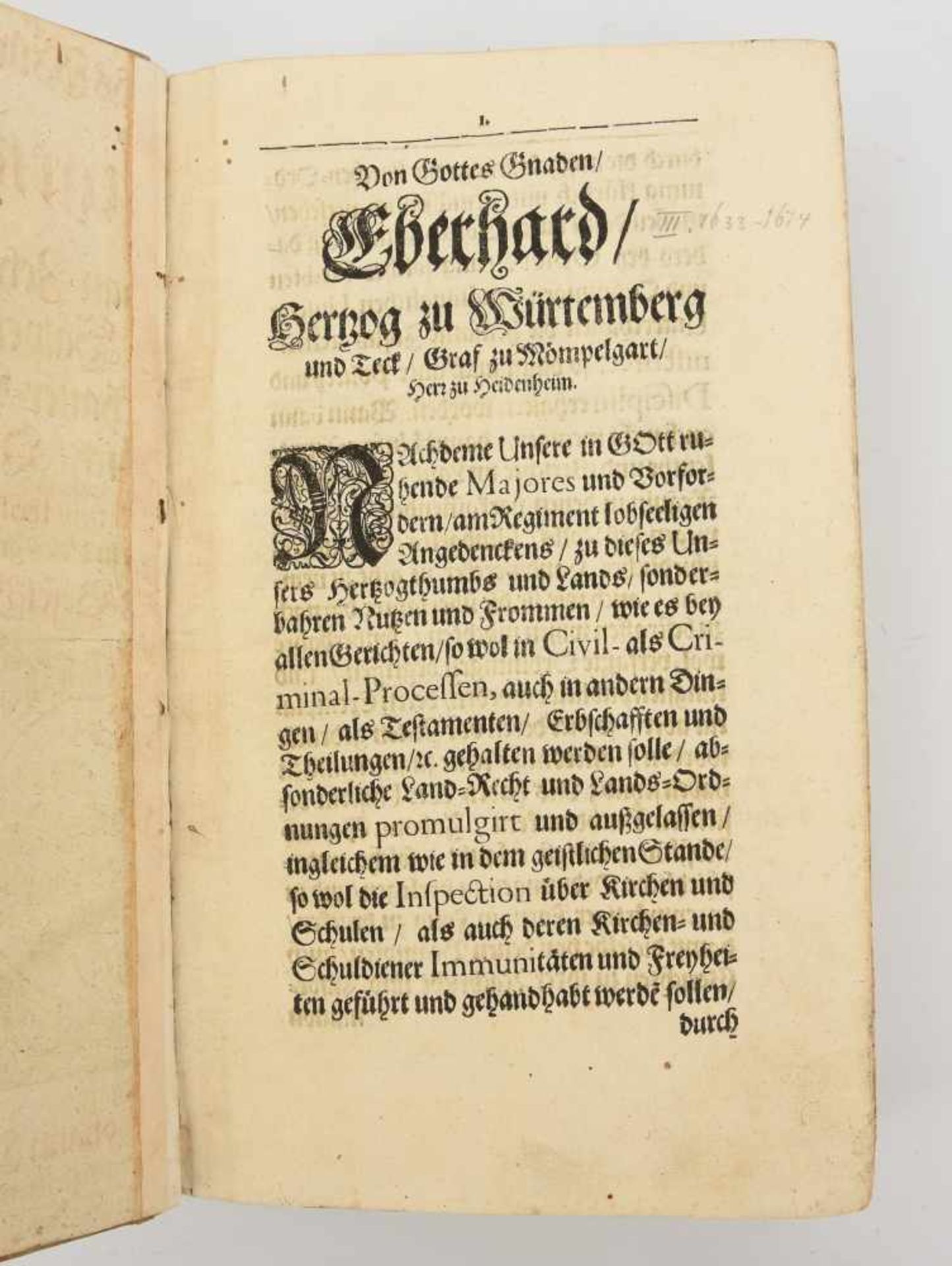"WÜRTTEMBERGISCHE VERORDNUNGEN", in Schweinsleder gebundenes Papier, Württemberg 1670 Für Herzog " - Bild 4 aus 4