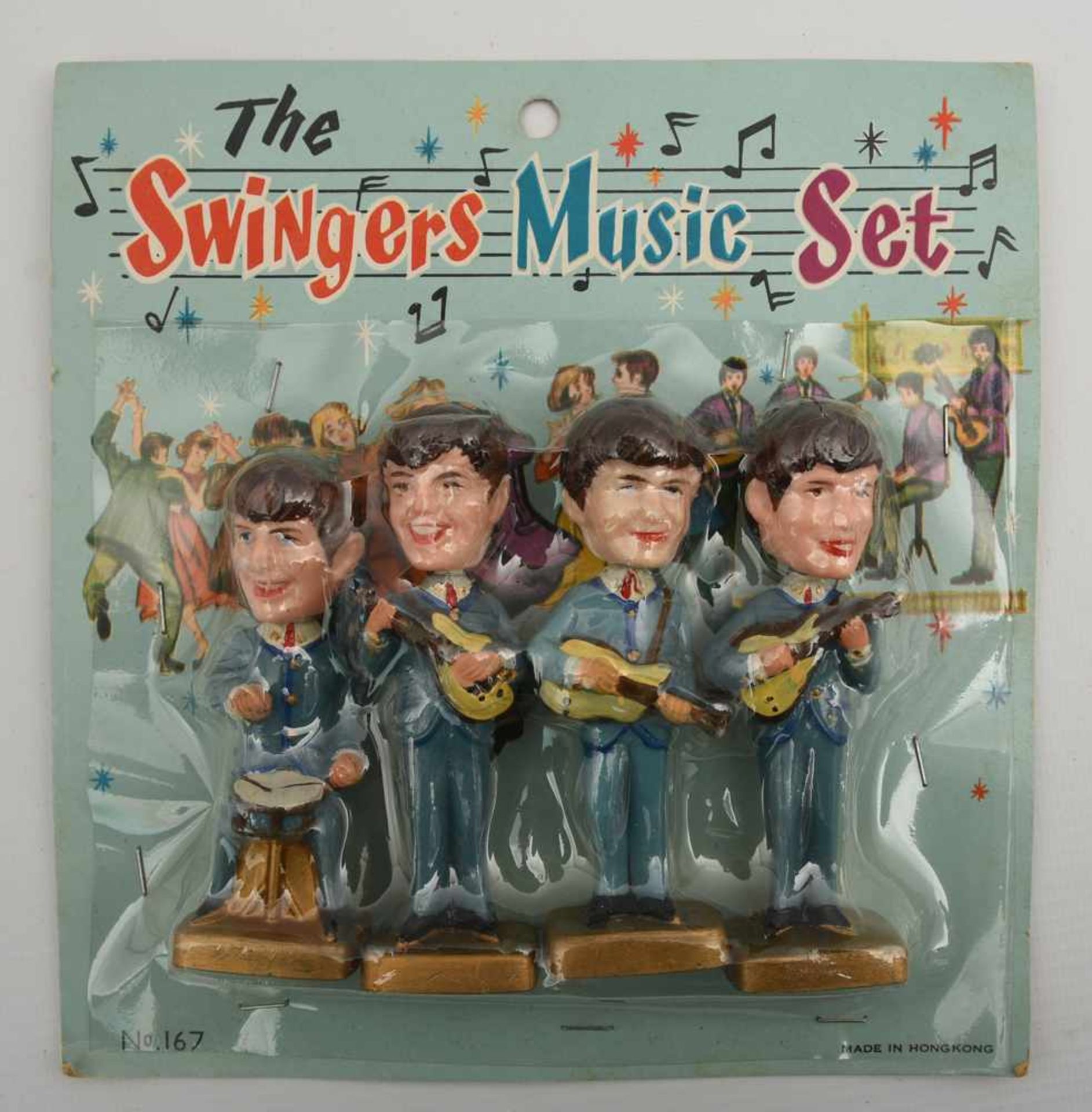 THE BEATLES- THE SWINGERS SET: Wackelkopf- Figur aus buntem Plastik, originalverpackt, UK 1964 Die