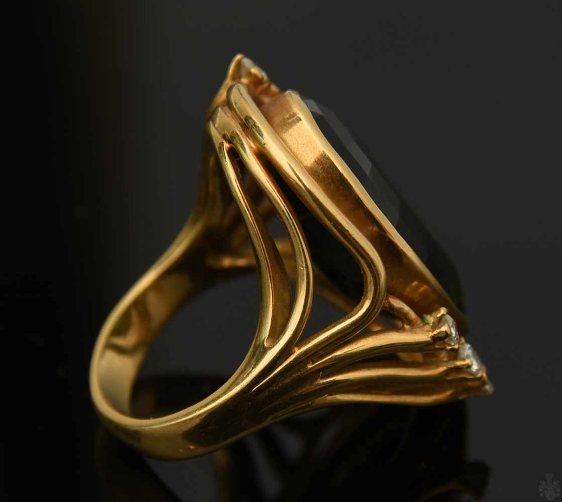 RING, 750 GG, Turmalin 15,19 ct, 6 Brillianten 0,3 ct Ring 750er Gelbgold (gestempelt) mit oval - Bild 5 aus 9