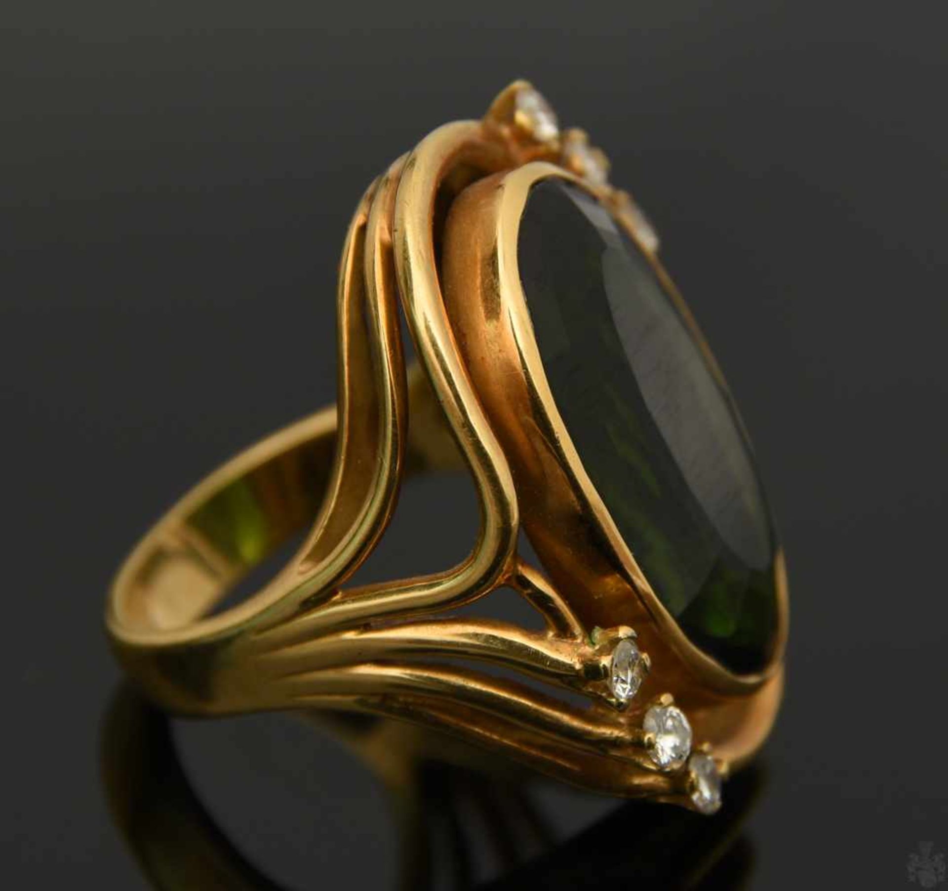 RING, 750 GG, Turmalin 15,19 ct, 6 Brillianten 0,3 ct Ring 750er Gelbgold (gestempelt) mit oval - Bild 7 aus 9