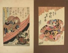 PAAR FARBHOLZSCHNITTE "KUNISADA", auf Papier mit Passepartout, gestempelt, Japan 1. Hälfte 19.