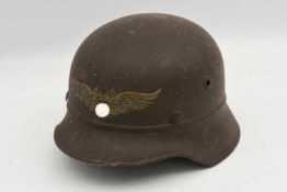 LUFTSCHUTZHELM III.REICH, Eisen/Leder, um 1940 Deutscher Luftschutzhelm aus der Zeit des 2.