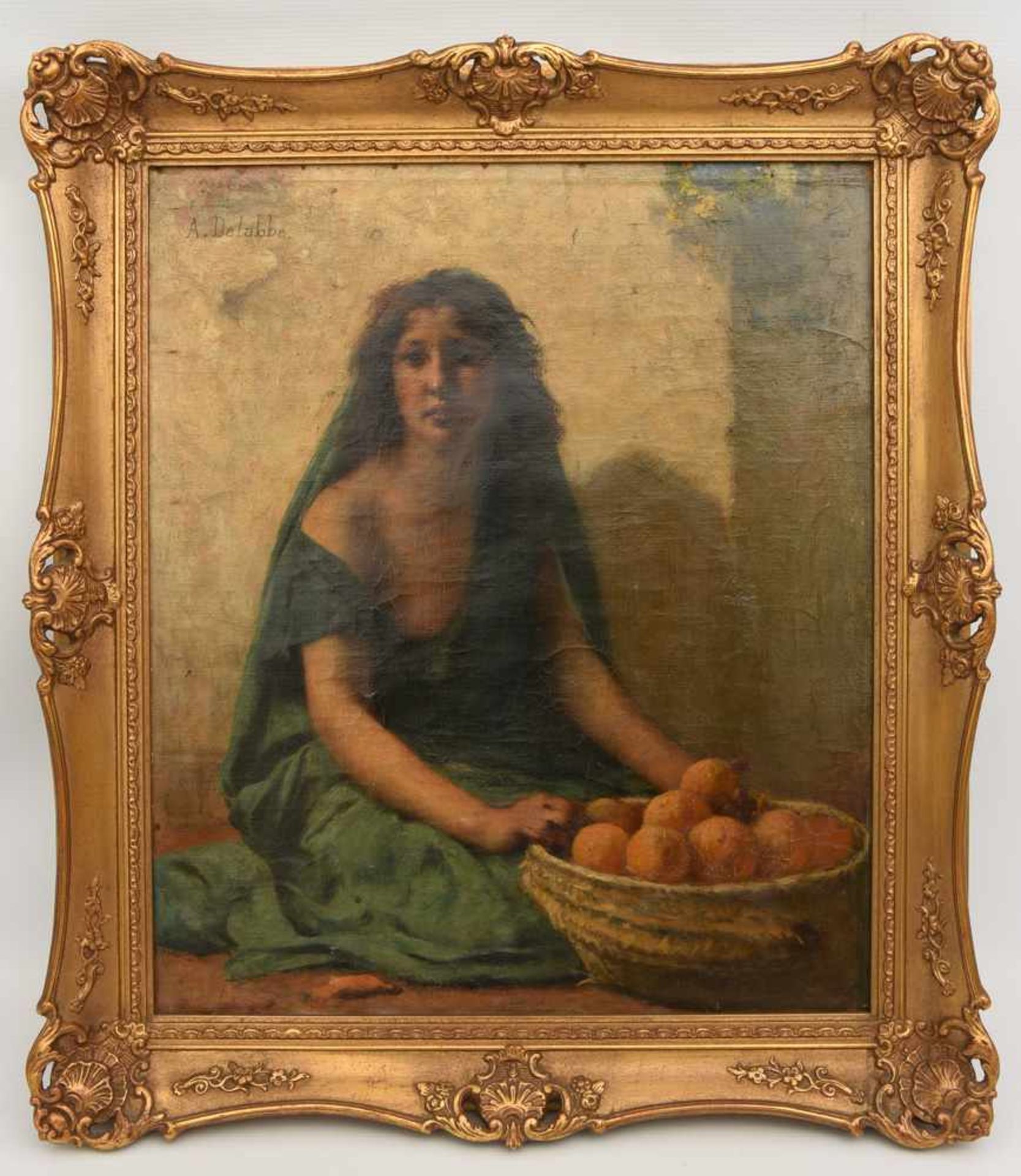 ALFRED DELOBBE: "Junge Frau mit Orangen", Öl auf Leinwand, gerahmt und signiert, um 1880 Alfred