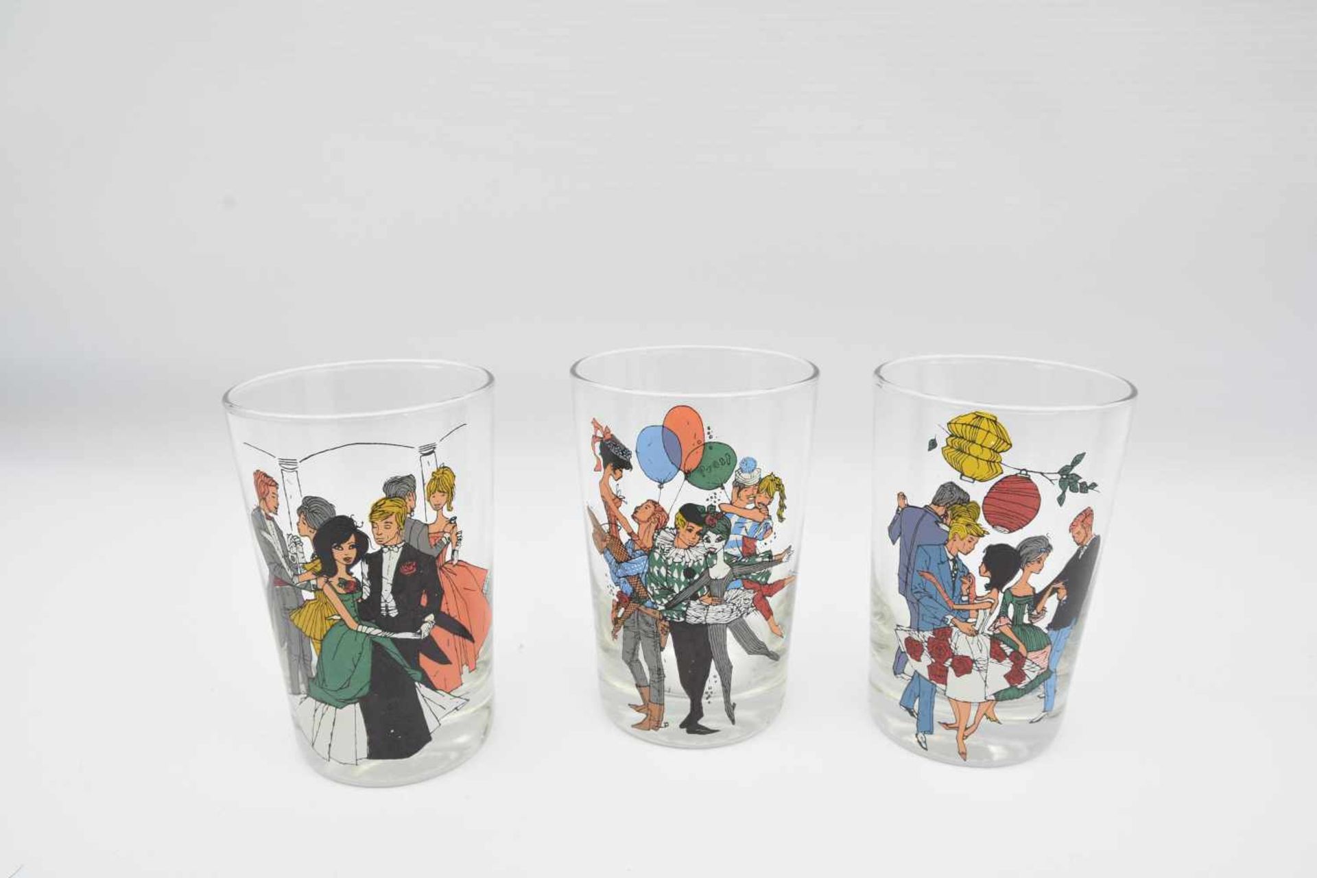 KONVOLUT LONGDRINKGLÄSER, polychrom bedrucktes Glas, um 1960 Sechs Gläser für Longdrinks oder - Bild 4 aus 4