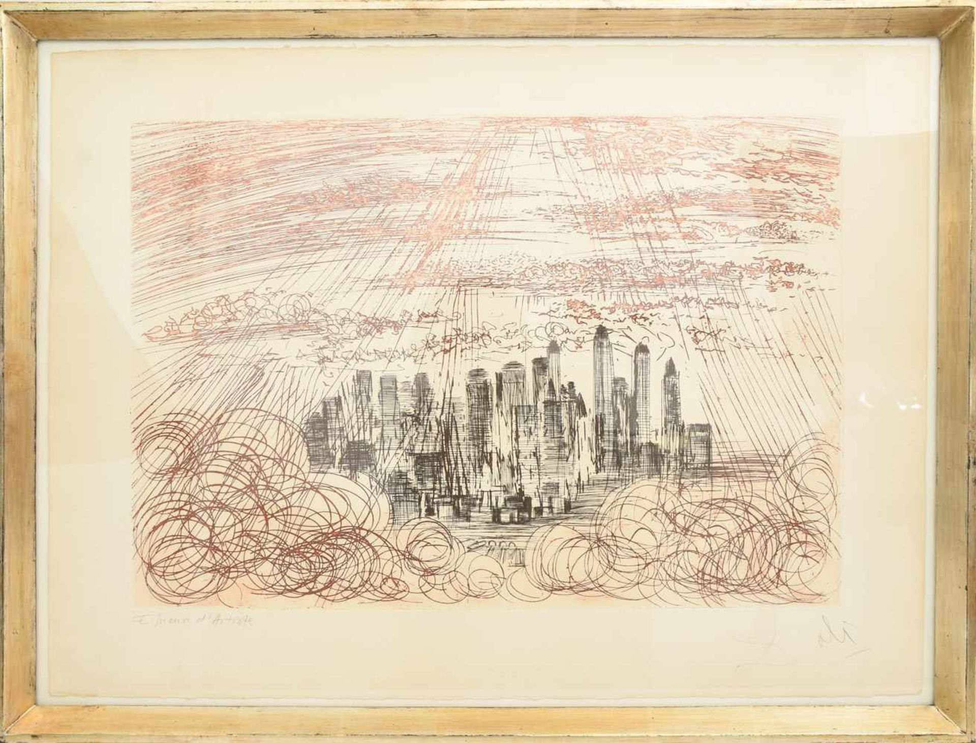 SALVADOR DALÍ, "Manhattan No 4", Farbradierung (Épreuve d´artiste), hinter Glas gerahmt, signiert,