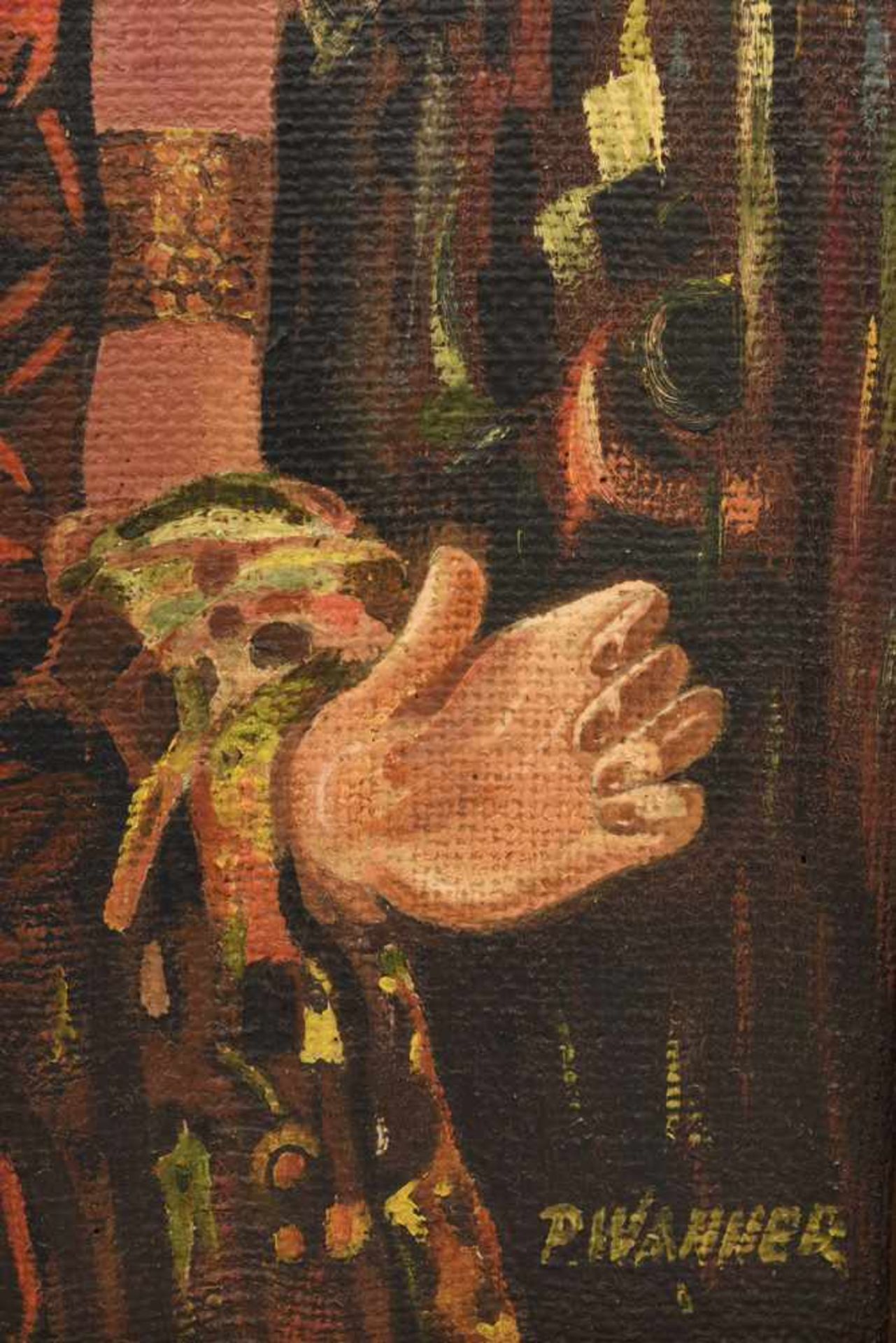 P.WANNER, "Dame in Rot", Öl/grobe Leinwand, gerahmt und signiert, um 1930 Rechts unten signiert "P. - Bild 3 aus 4