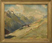 P.WANNER,"Almhütte", Öl auf Karton, gerahmt und signiert, um 1940 Rechts unten signiert "P.