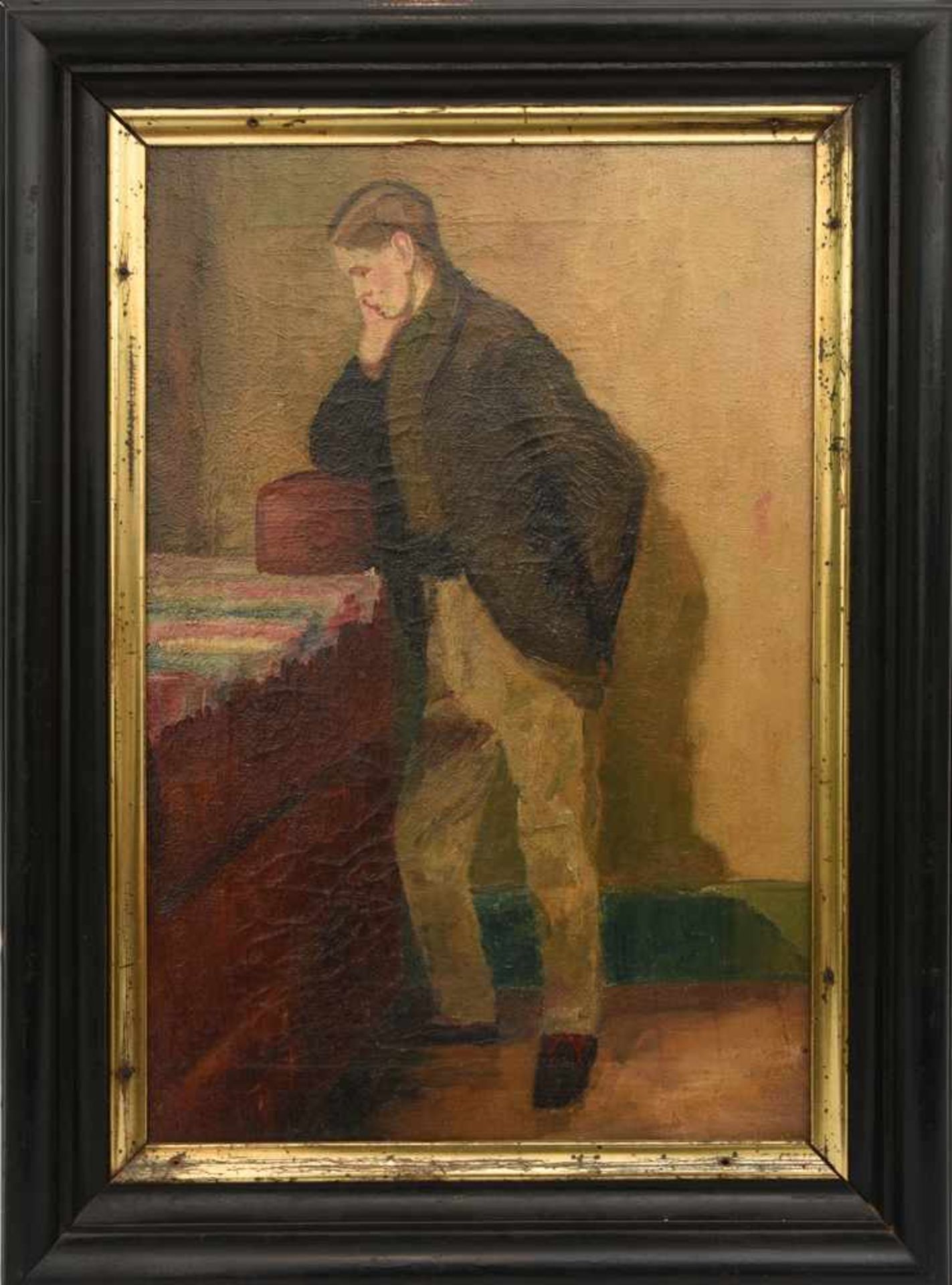 UNBEKANNTER MALER, "Porträt eines jungen Mannes mit Schatulle", Öl auf Leinwand, gerahmt, um 1890
