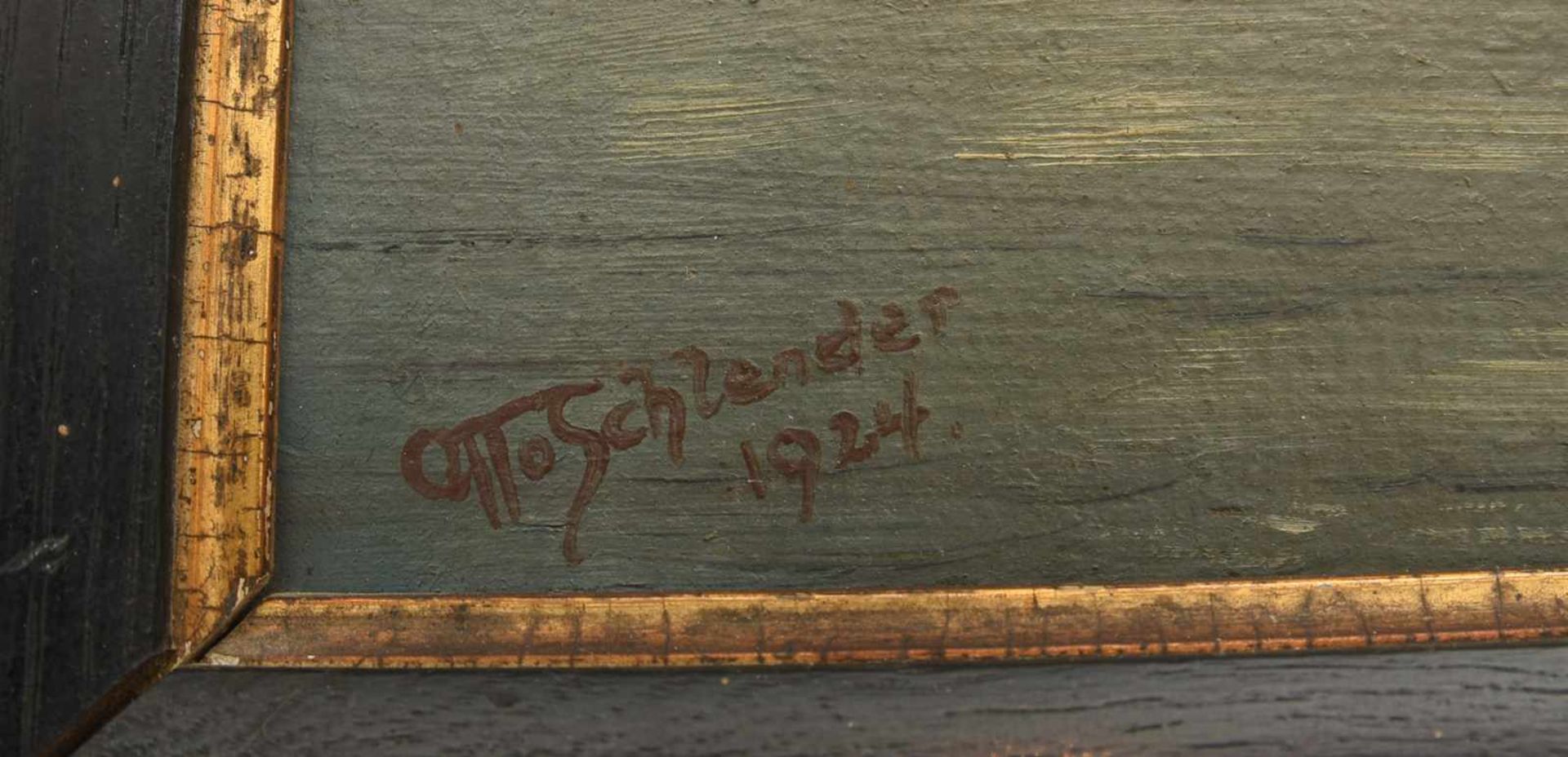 OTTO SCHLENDER,"Vollmond überm See", Öl auf Karton, gerahmt, signiert und datiert Links unten - Bild 2 aus 3