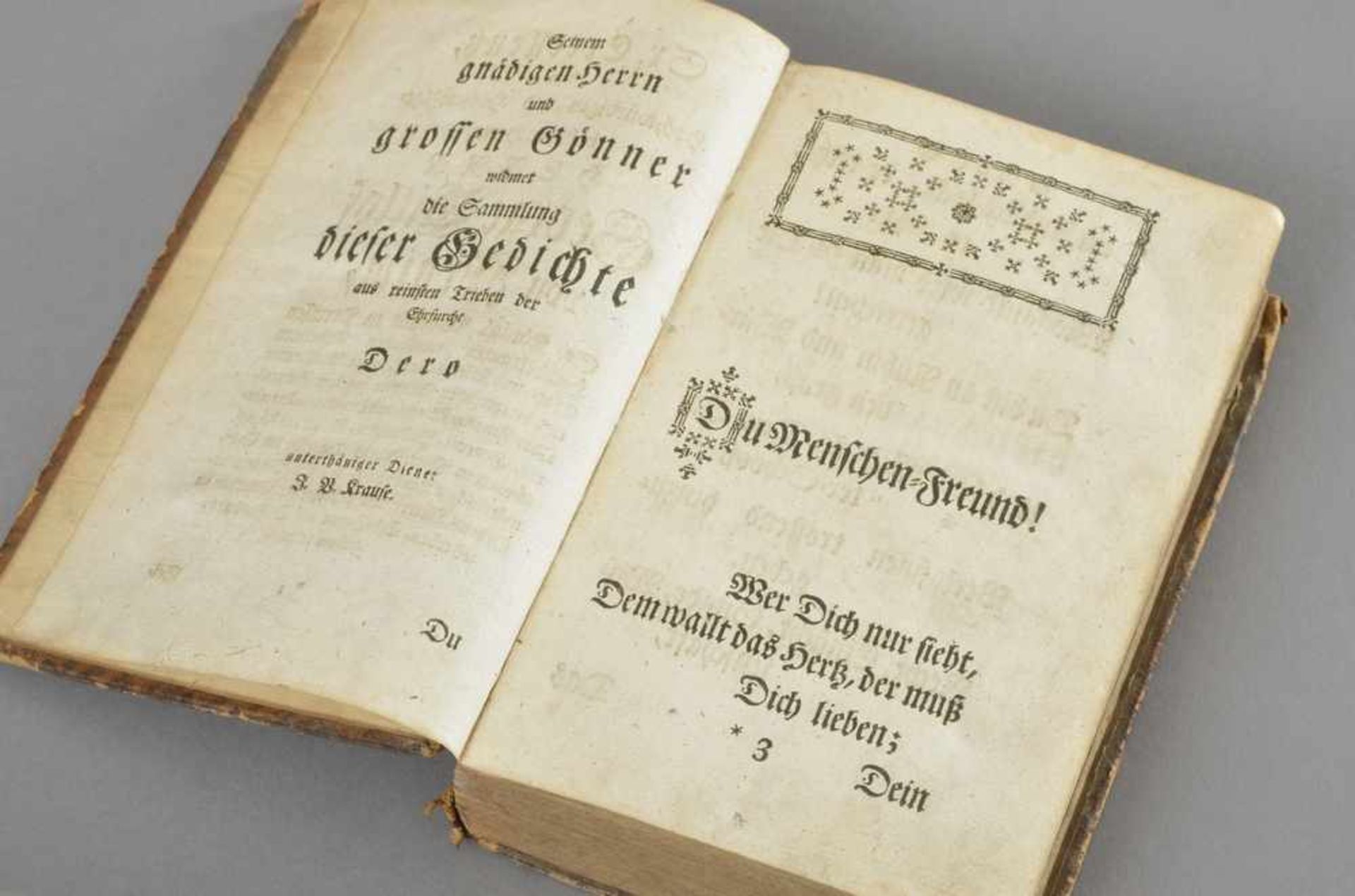 Band J.B. Krause: "Huldigungsgedichte an Georg Ditlof von Arnim, Berlin ca. 1751, Eigenverlag, - Bild 3 aus 4
