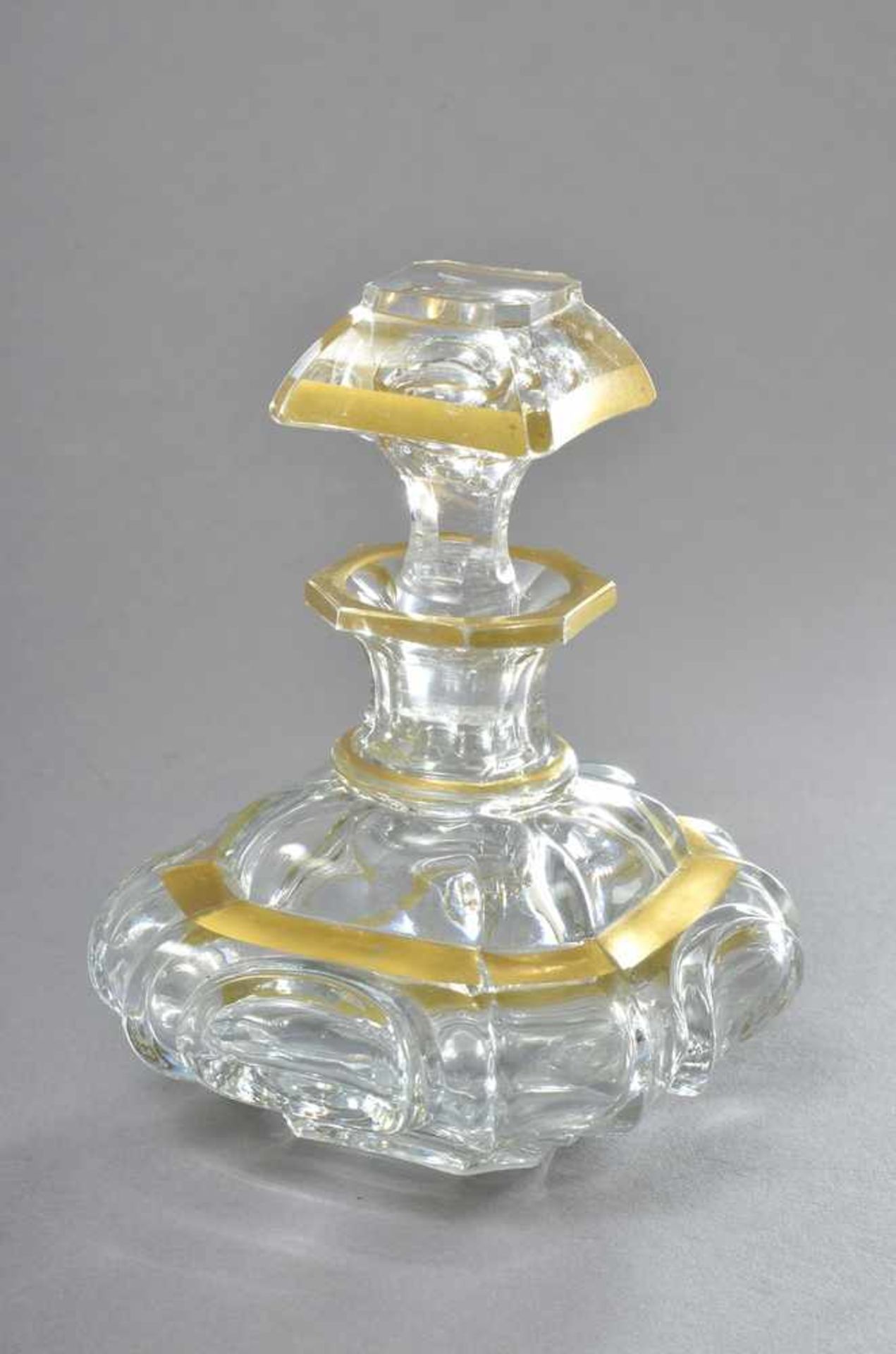 Biedermeier Glas Flakon mit Golddekor, H. 13cm, minimal best.
