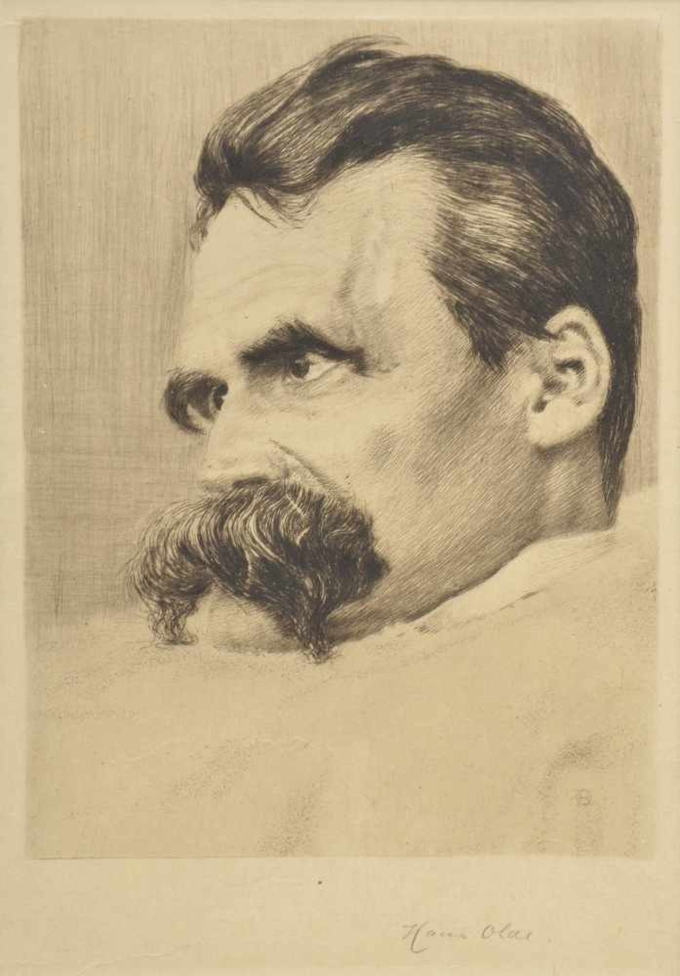 Olde, Hans (1855-1917) "Portrait Friedrich Nietzsche", Radierung, u.r.i.d. Platte monogr., u.r.