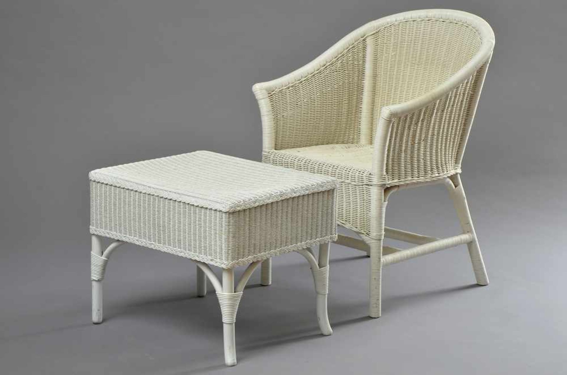 Weißer Loomchair mit Fußhocker, 81x58x64cm(46x59x45cm)