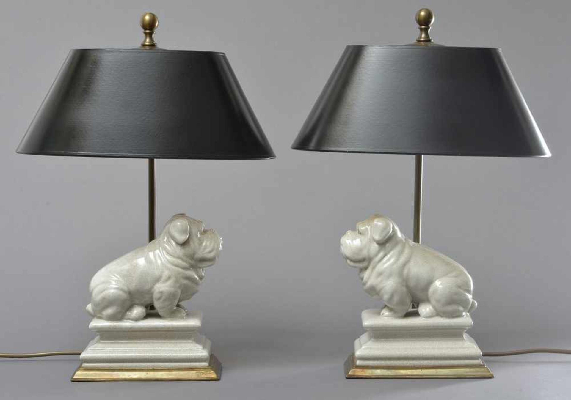 Paar moderne Tischlampen "Englische Bulldoggen", Keramik mit Metallmontierung, H. 50cm - Bild 2 aus 4