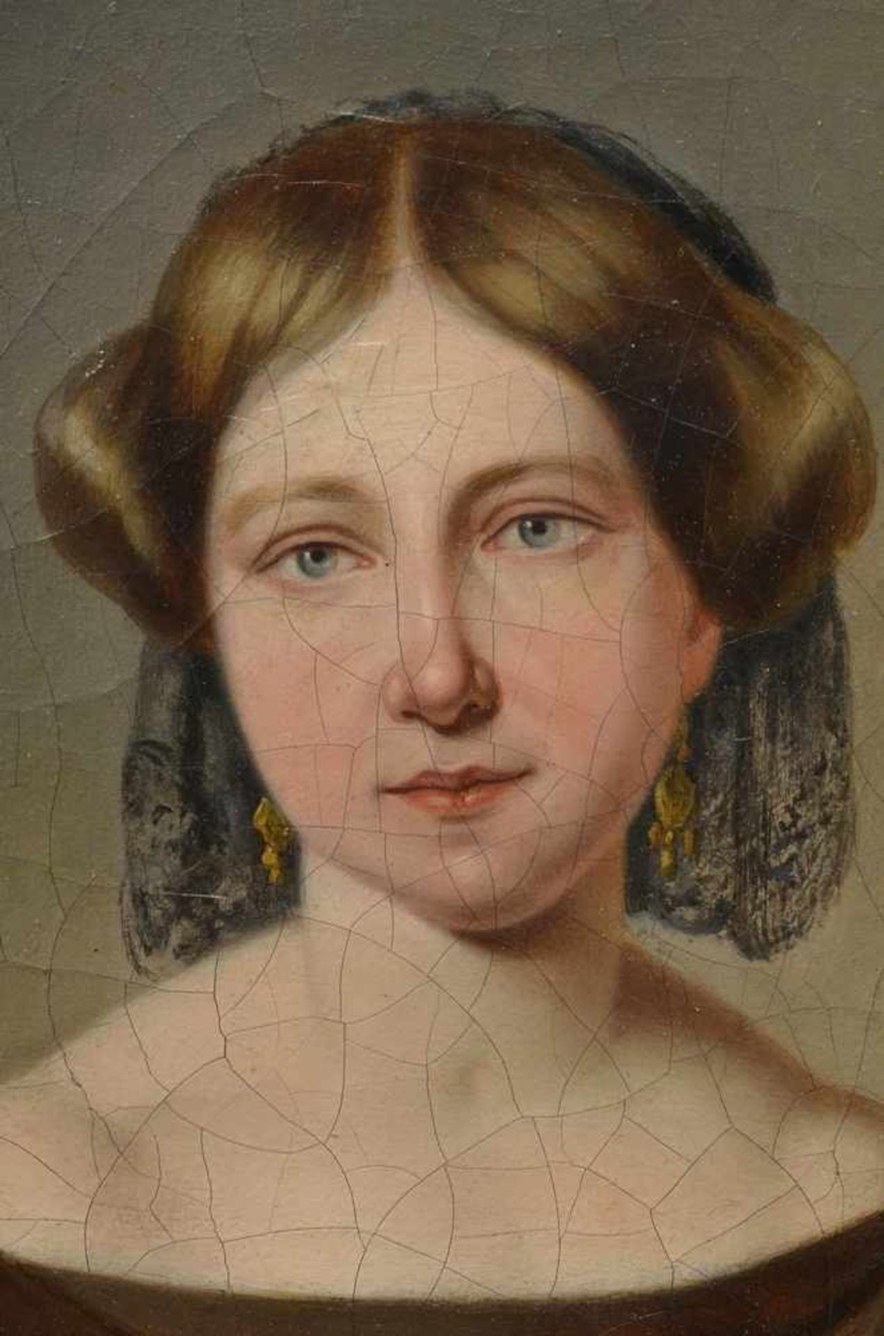 Paar Biedermeier Portraits "Herr im Waffenrock" und "Dame in braunem Kleid", Österreich um 1850/ - Bild 2 aus 5
