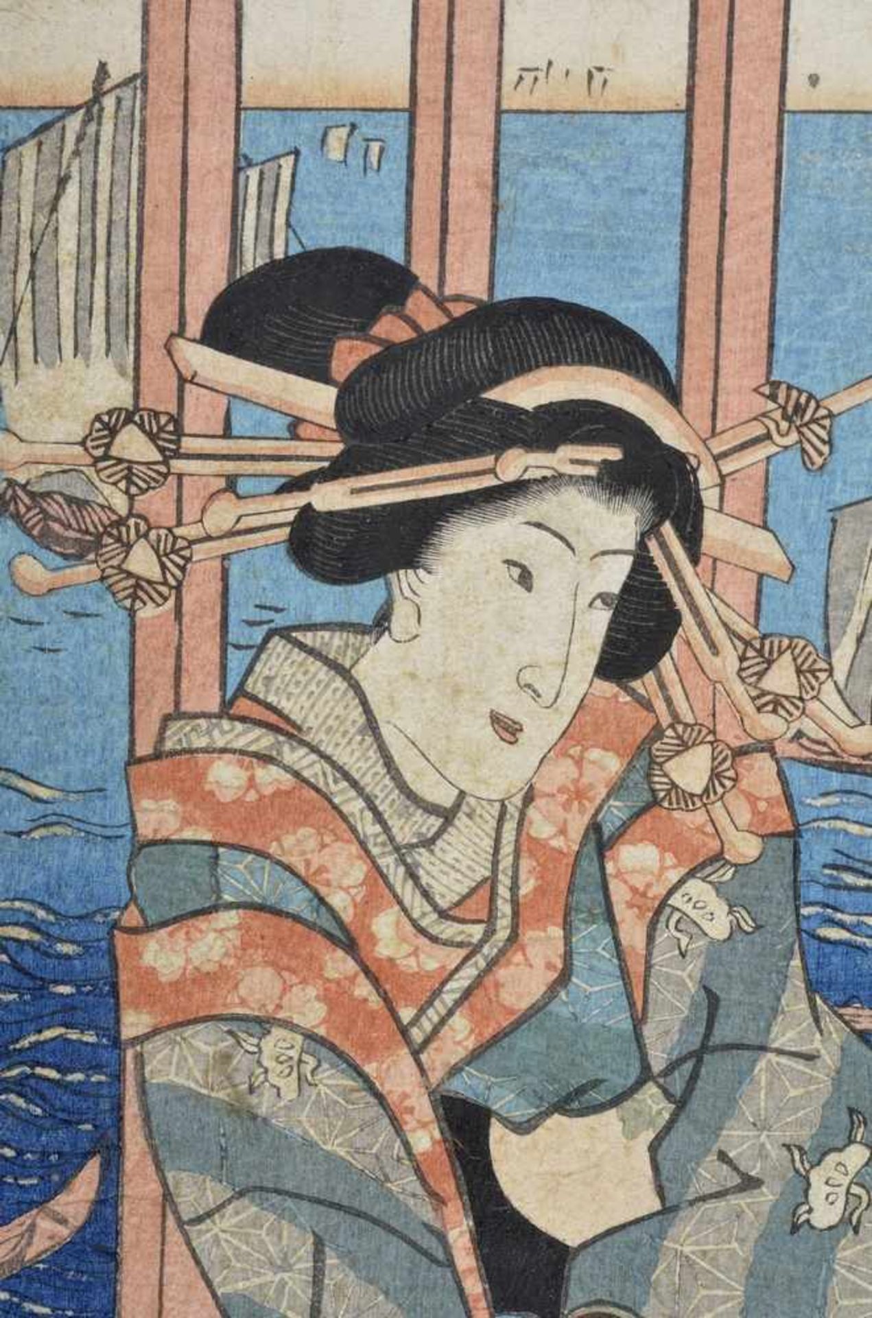 Ichi Yusai Kuniteru (1840-60) Tryptichon "Musizierende Damen", um 1853-57, Farbholzschnitt, 33x20, - Bild 4 aus 4
