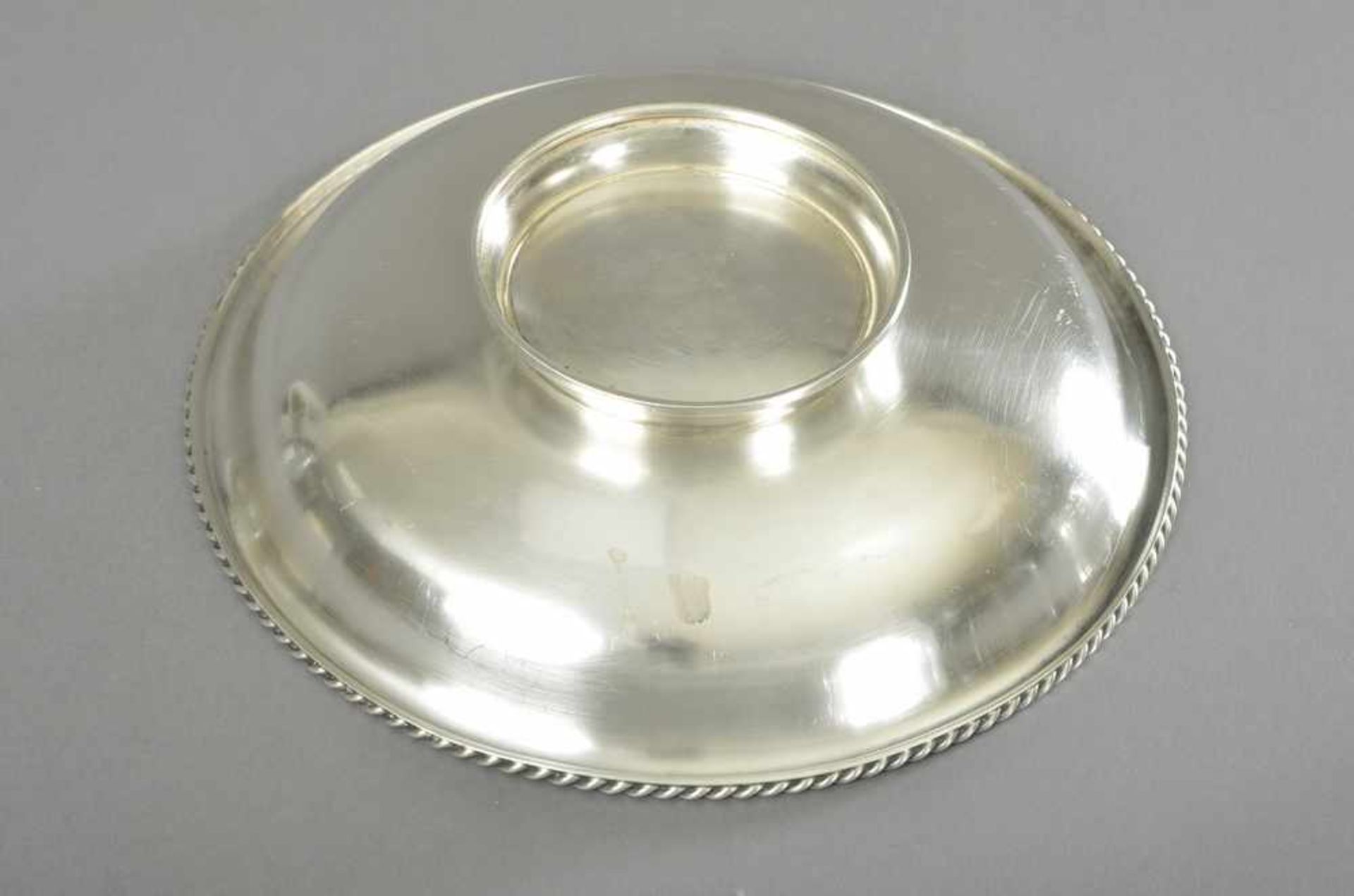 Runde Schale mit Kordelrand, Silber 835, 300g, Ø 22cm, zerkratzt - Bild 2 aus 2