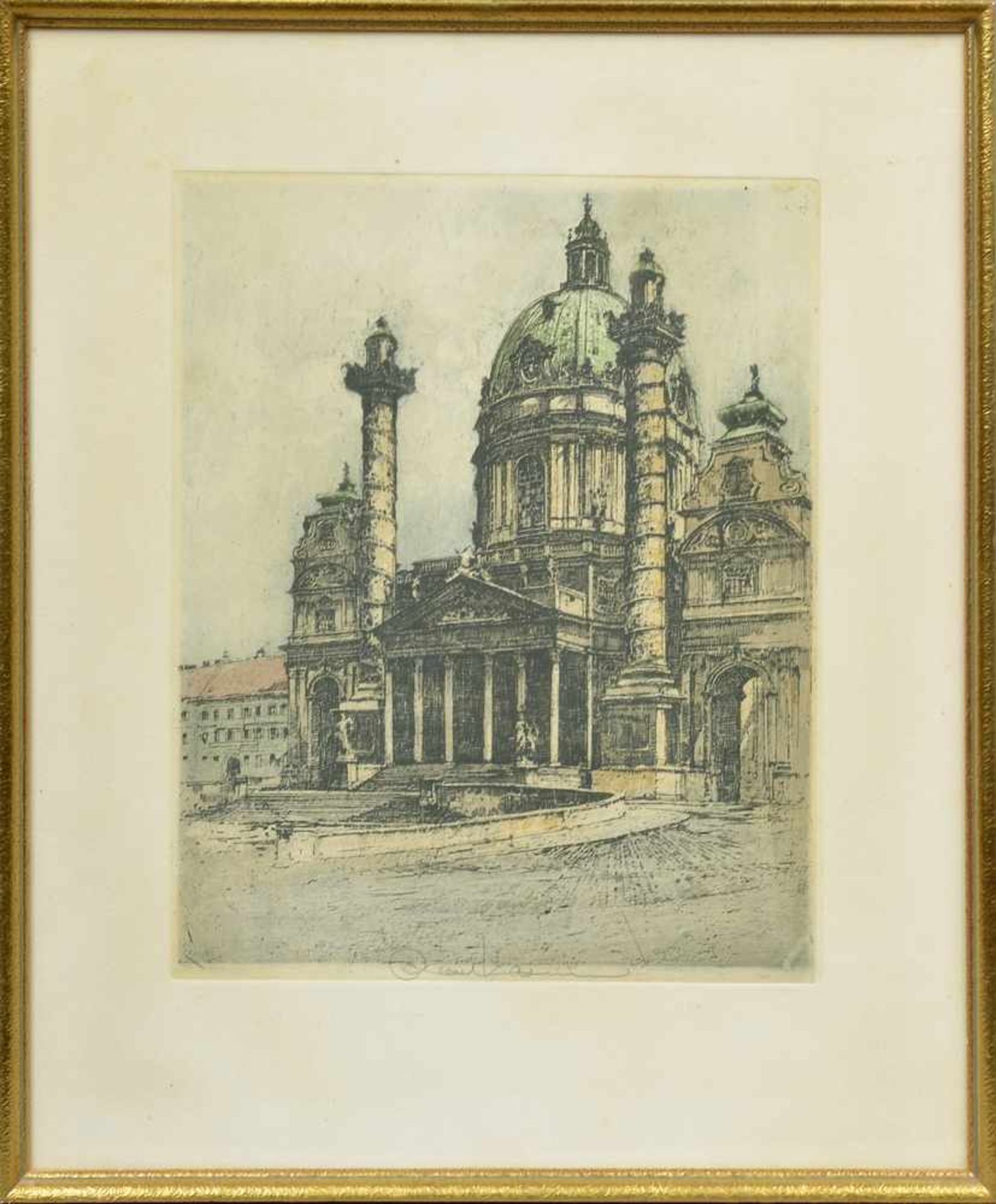 Kasimir, Luigi (1881-1962) "Karlskirche", Farbradierung, u.m.sign., 32x26cm (m.R. 48x39,5cm), leicht - Image 2 of 2
