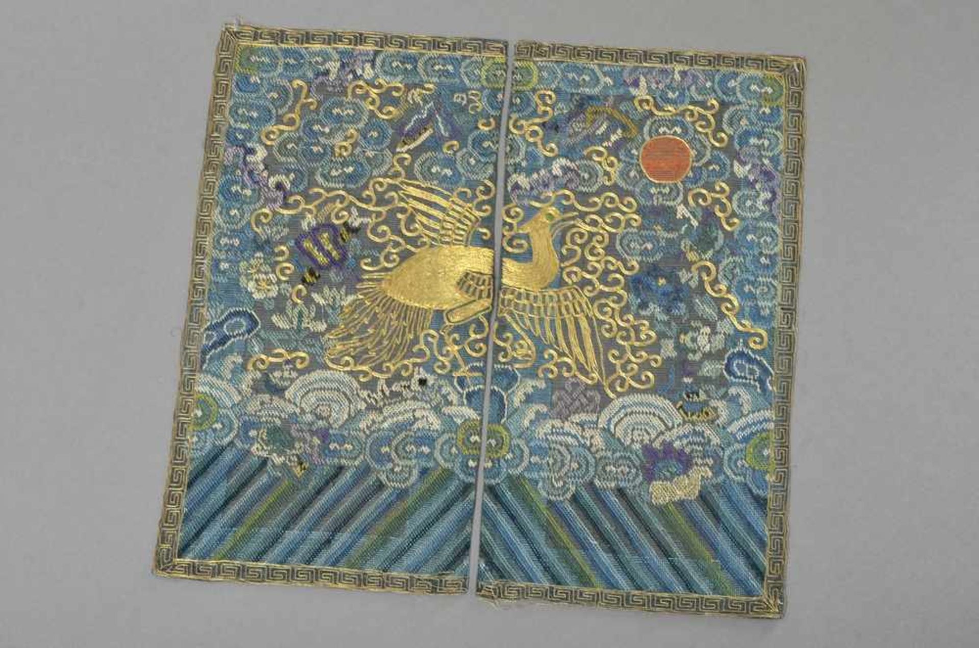 Mandarin Rangabzeichen in Kisi Technik "Goldener Phönix", 19.Jh., 28x29cm
