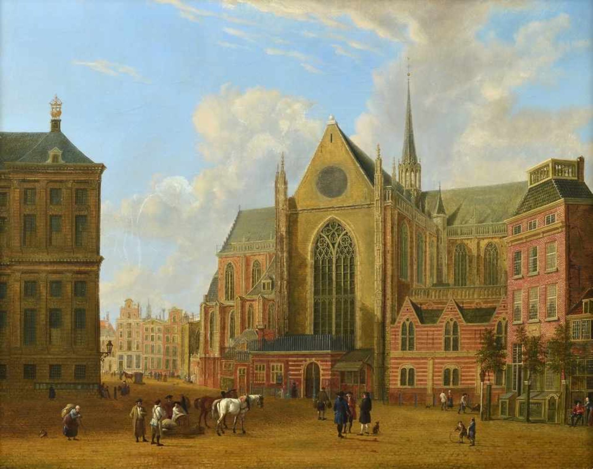 Ekels, Jan (1724-1781) "Nieuwekerk in Amsterdam", Öl/Leinwand doubliert, alter Rahmen, unsigniert,