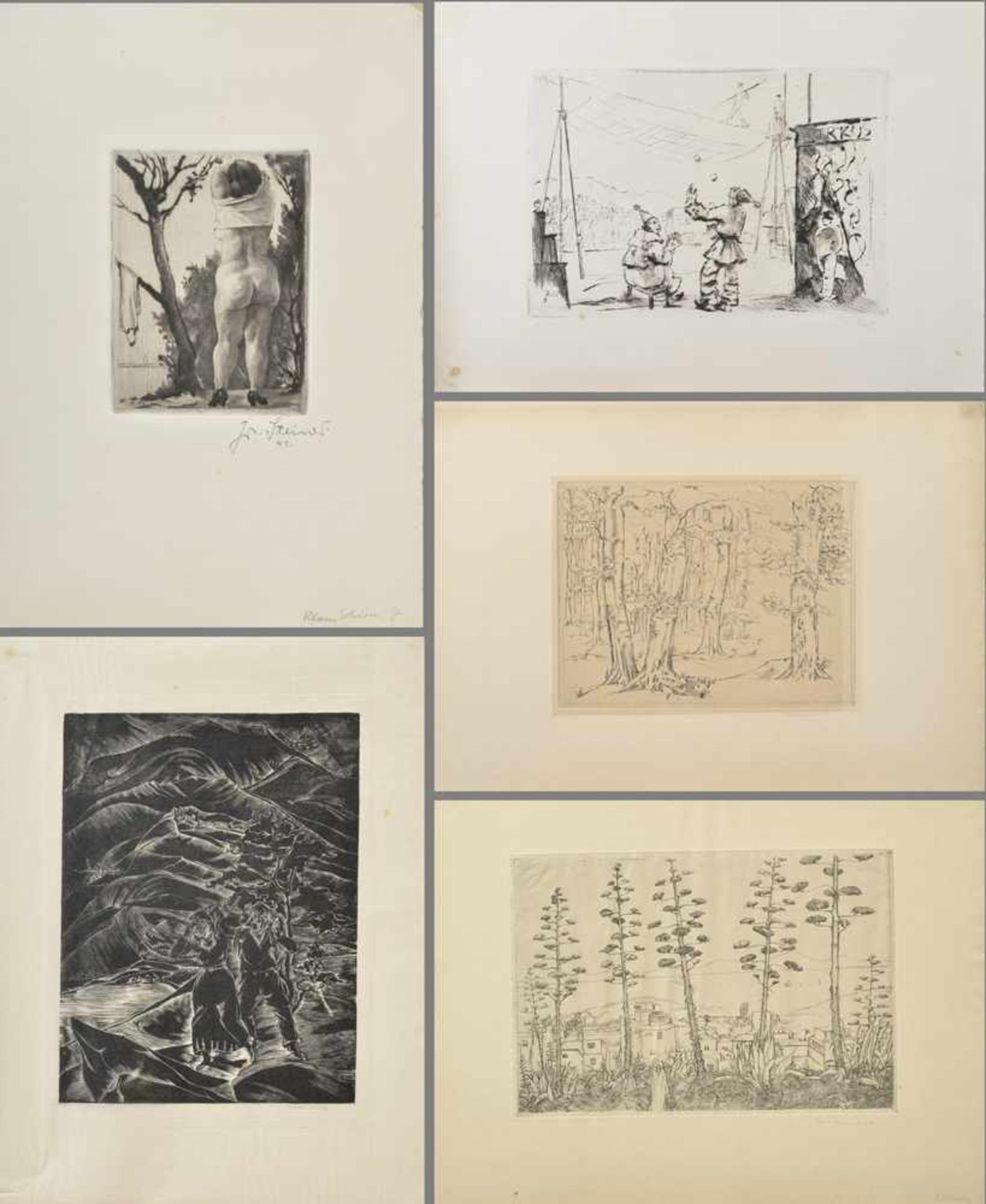 5 Diverse Griffelkunst Blätter: Habl, Willy (1888-1965) "Zirkus" 1931, Radierung, 16x24/26x37cm,