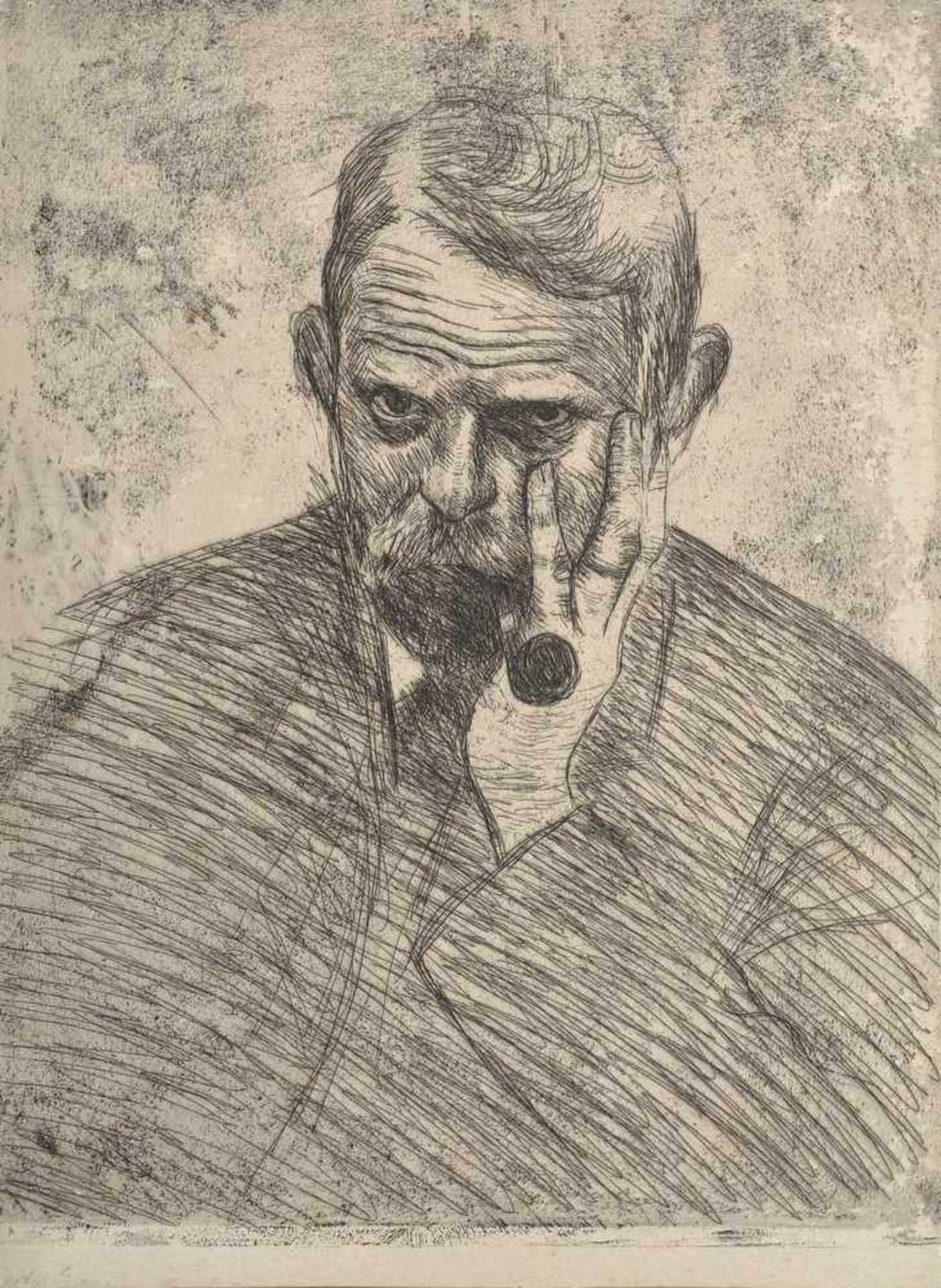 Schaper, Friedrich (1869-1956) "Selbstportrait mit Pfeife", Radierung, 30,5x22,5cm, unsign./