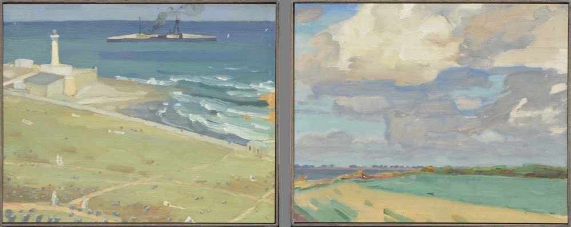 Paar Moréteau, Jules Louis (1886-1950) "Meereslandschaften", Öl/Holz, um 1927, 21x26cm