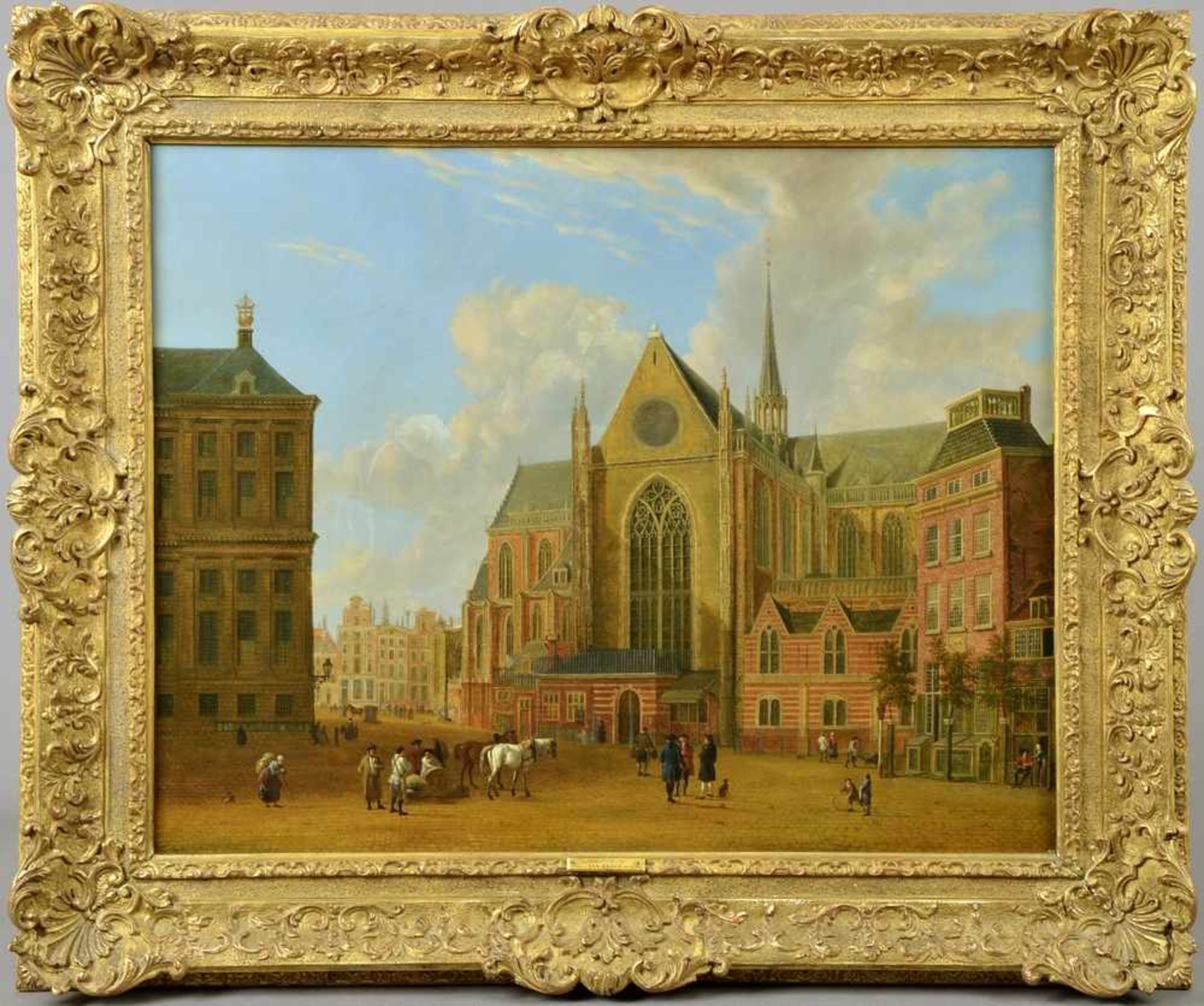 Ekels, Jan (1724-1781) "Nieuwekerk in Amsterdam", Öl/Leinwand doubliert, alter Rahmen, unsigniert, - Bild 2 aus 6