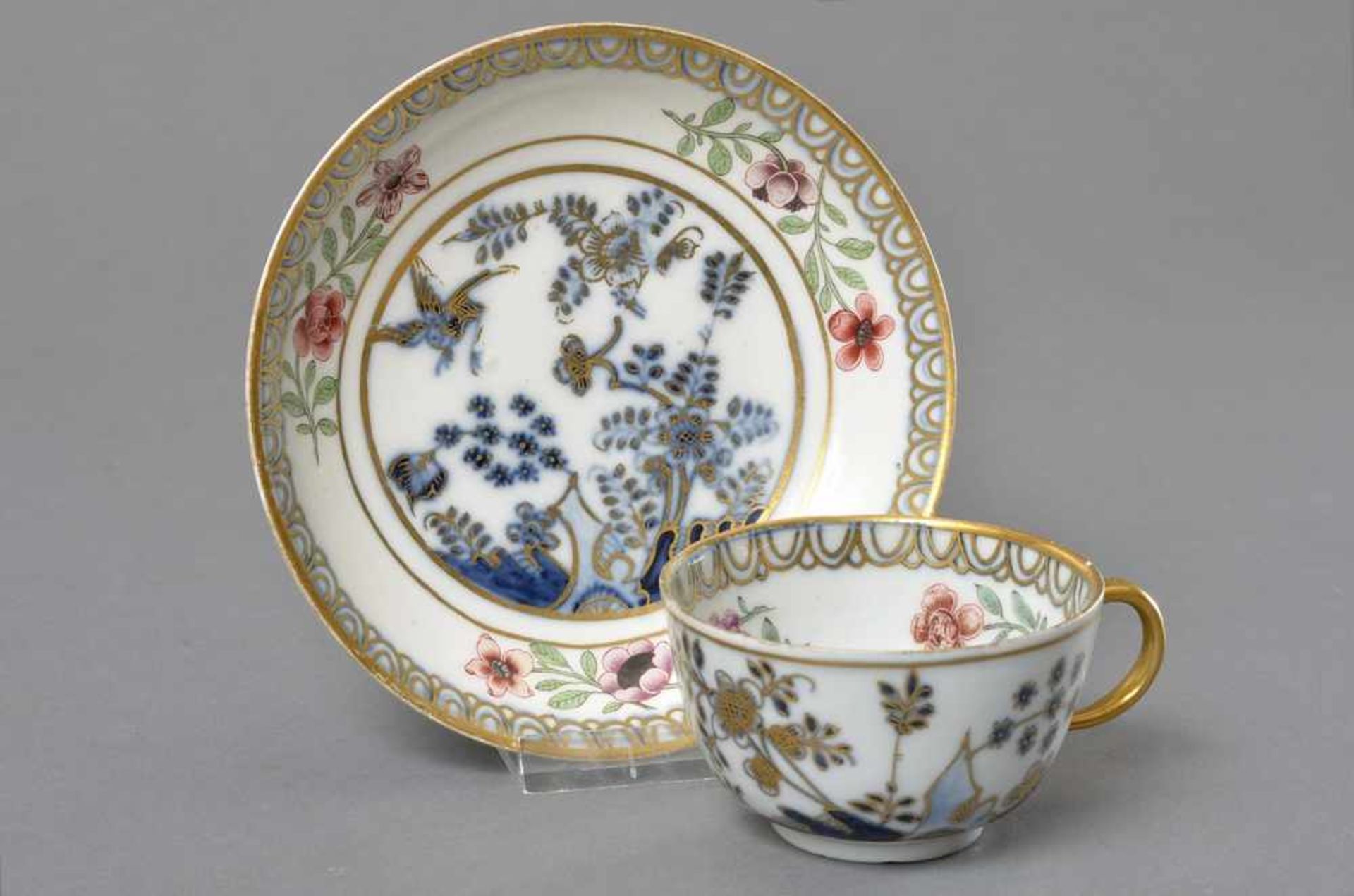 Meissen Tasse mit Unterteller "Fels und Vogel" Malerei in Unterglasurblau mit Goldstaffage sowie " - Image 4 of 4