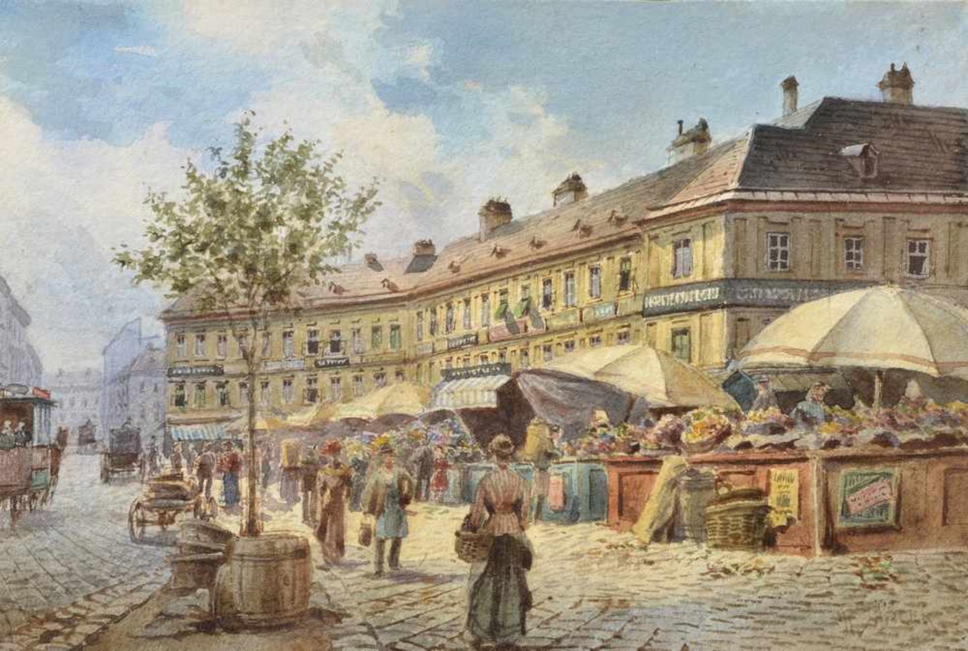 Zajicek, Karl Joseph (1879-?) "Marktszene", Aquarell, u.r.sign., 10,5x19cm (m.R. 18,5x23cm)