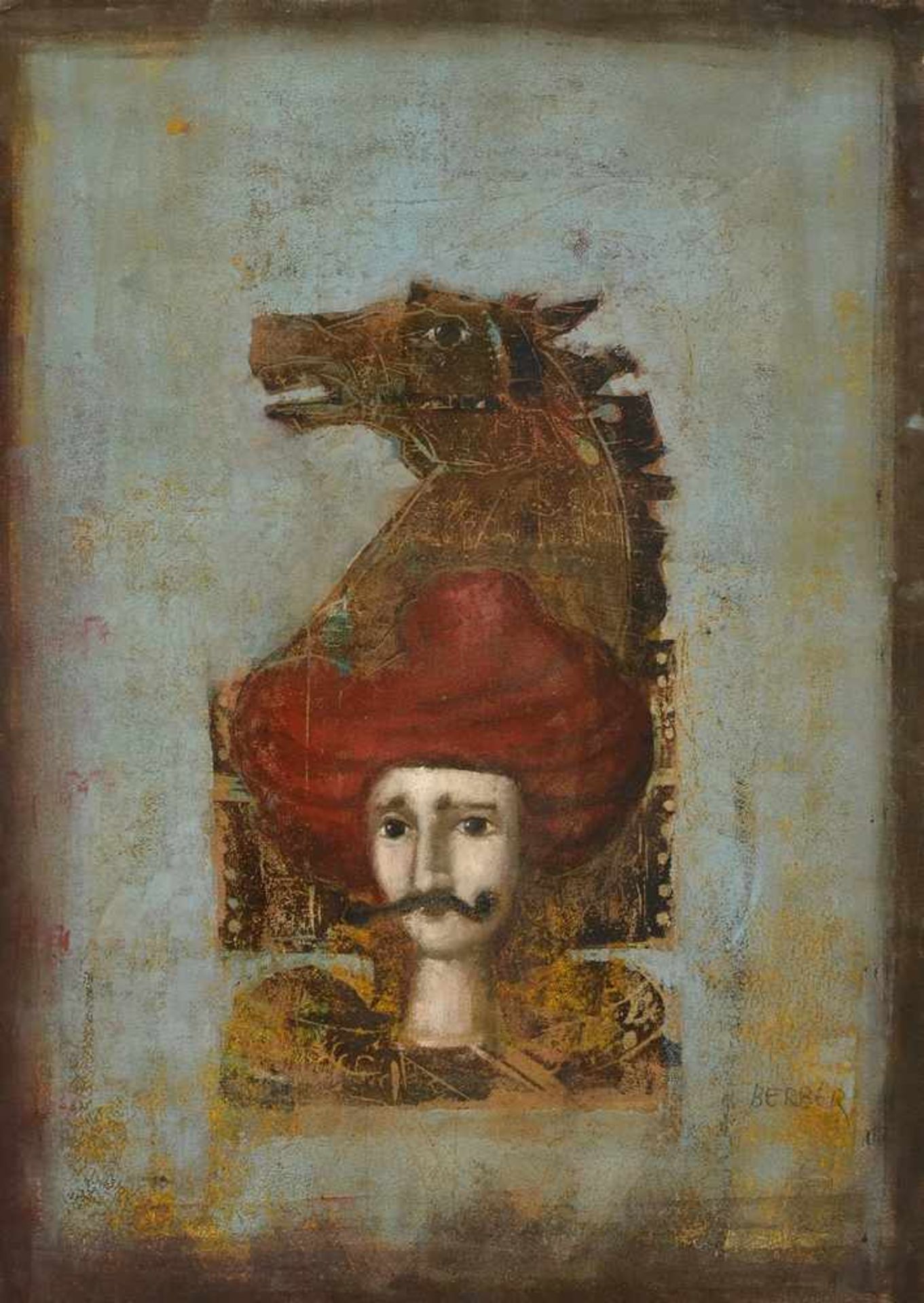 Berber, Mersad (1940-2012) "Orientale mit Pferd", Farbholzschnitt, Öl und Goldfolie auf Velin, 53,