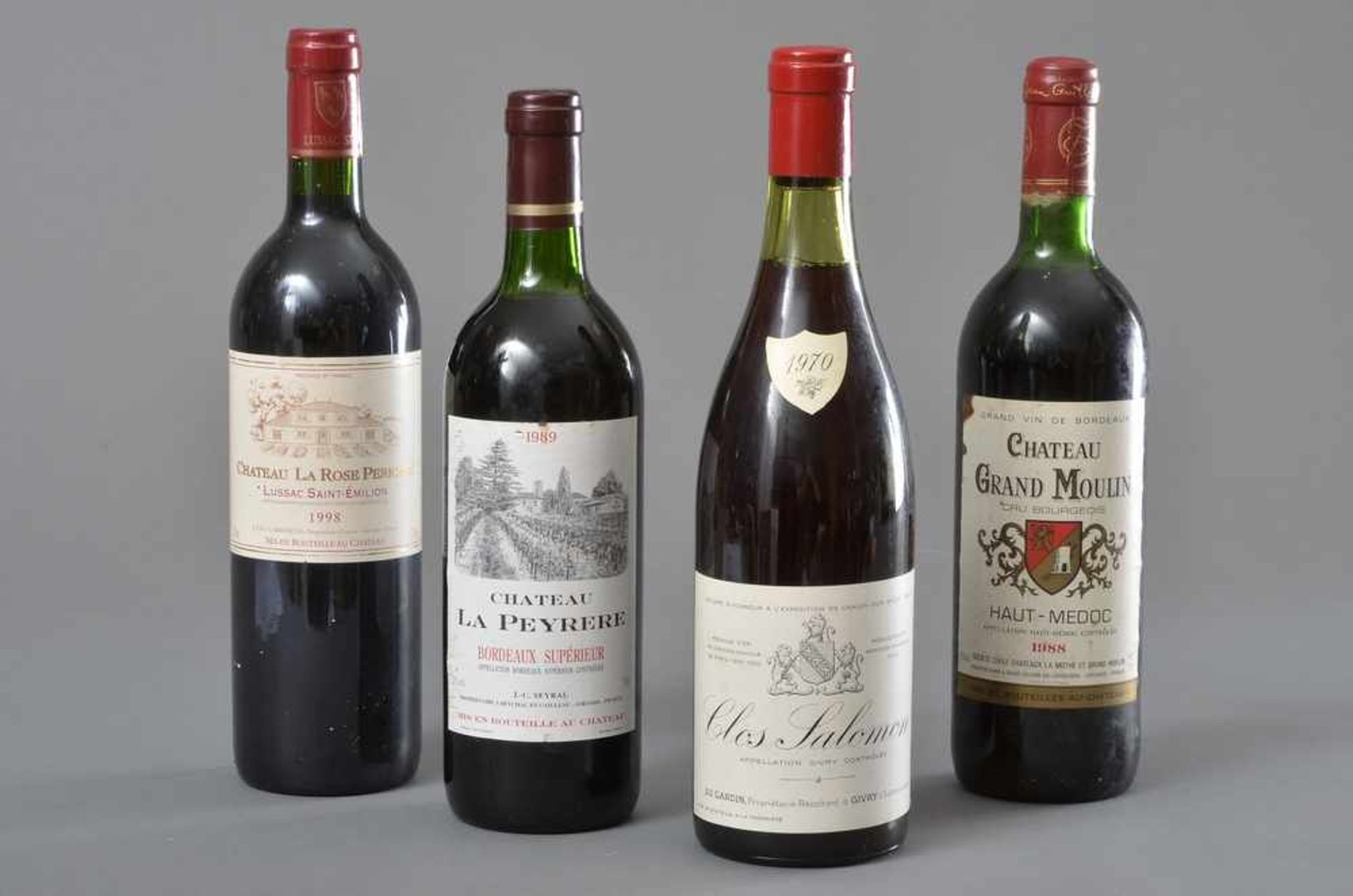 4 Diverse Flaschen französische Rotweine: 1970 Clos Salomon, Appellation Givry Controlee, Du Jardin,