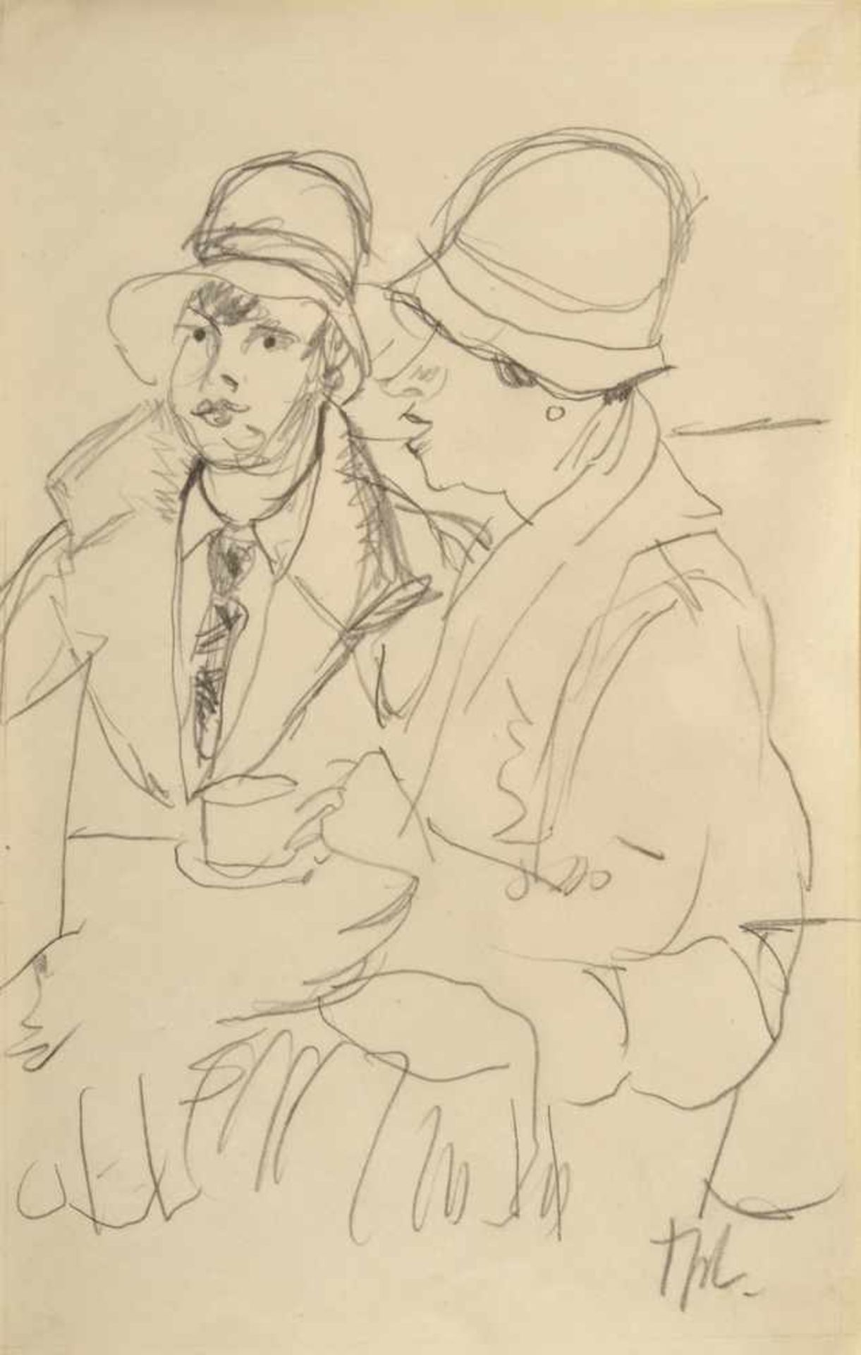 Tappert, Georg (1880-1957) "Zwei Damen im Café", Bleizeichnung/Papier, u.r.sign., 17x11cm (m.R. 33,