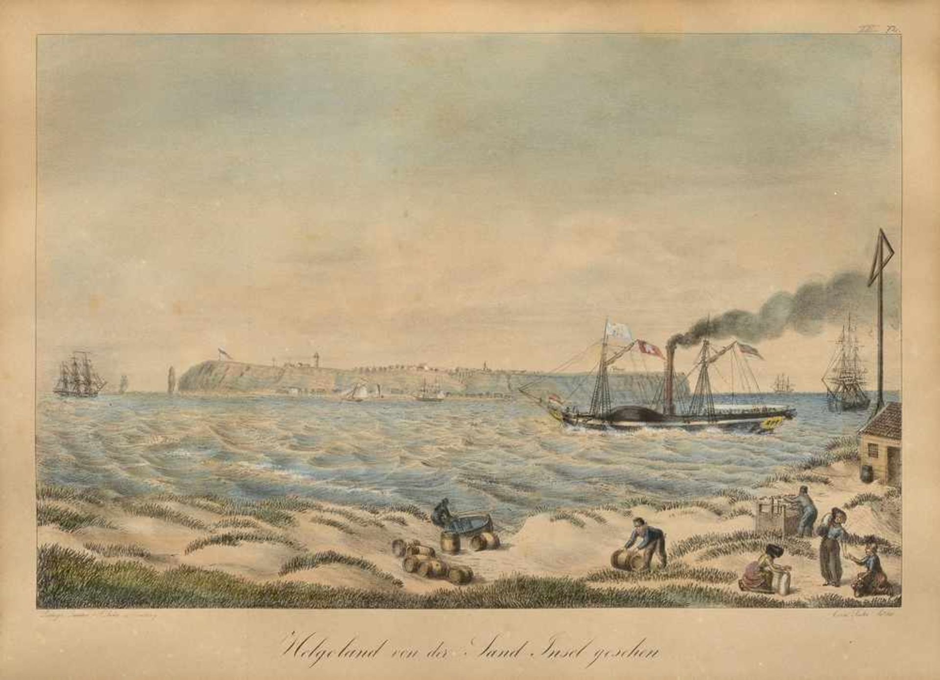 Suhr, Peter (1788-1857) "Helgoland von der Sand Insel gesehen", um 1827/30, colorierte Lithographie,