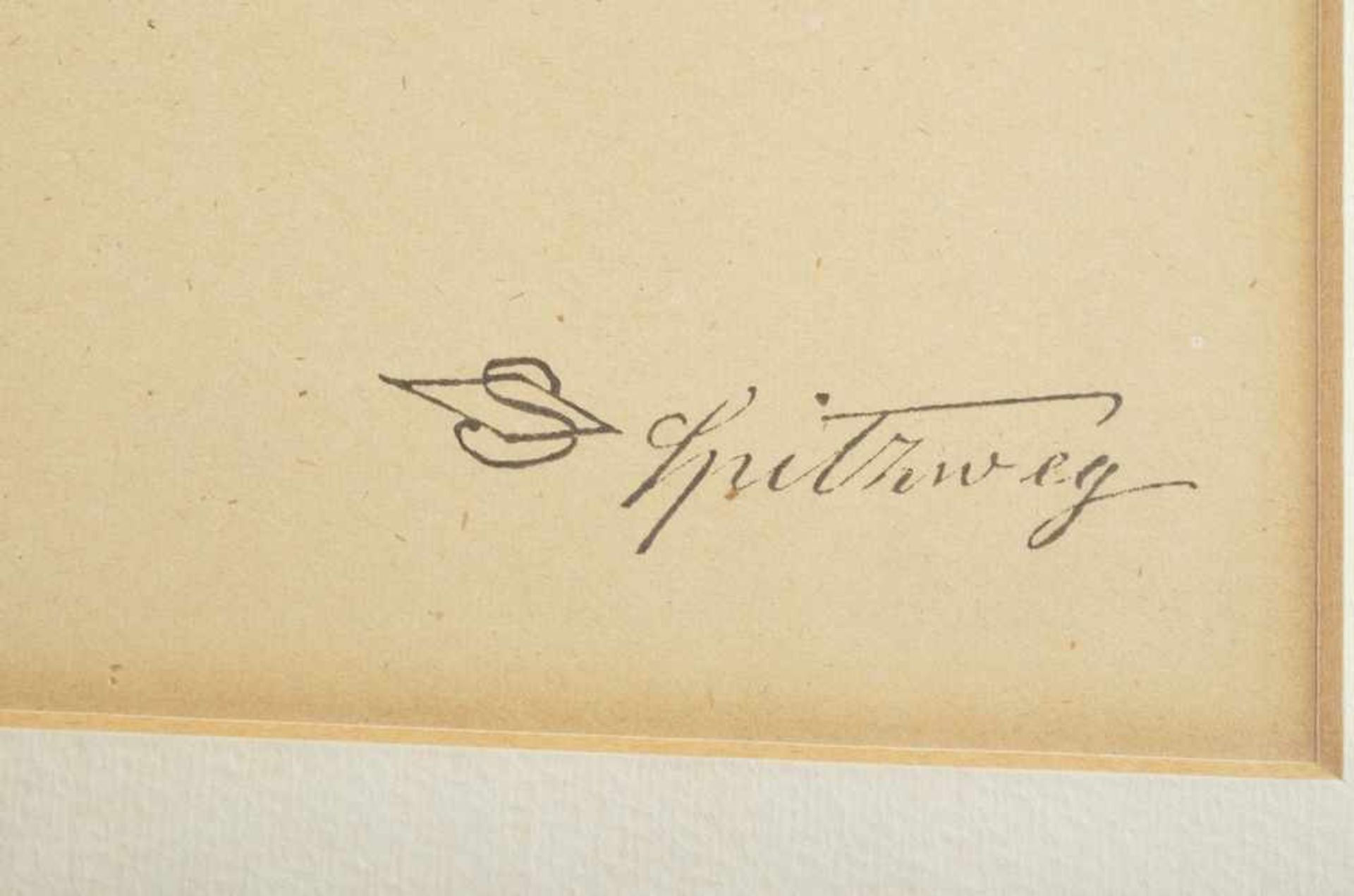 Spitzweg, Carl (1808-1885) "Der Gnom", Bleiskizze/Papier, u.r.sign., 19,5x14,5cm (m.R. 37x28cm) - Bild 3 aus 5