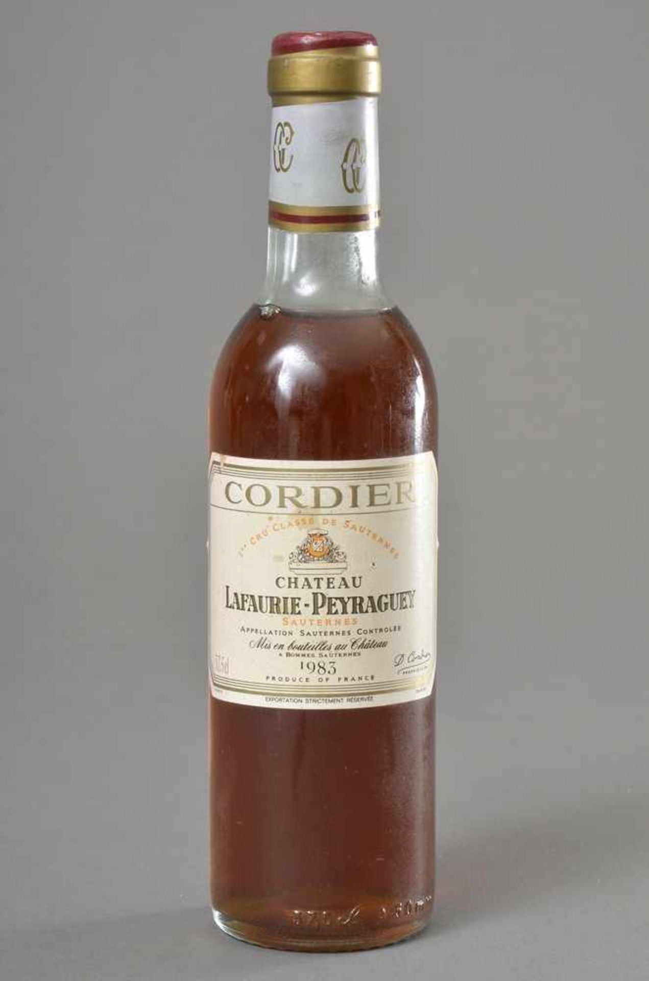 Flasche 1983 Chateau Lafourie-Peyraguey, Sauternes, Sauternes Süsswein, Frankreich, Schlossabzug,